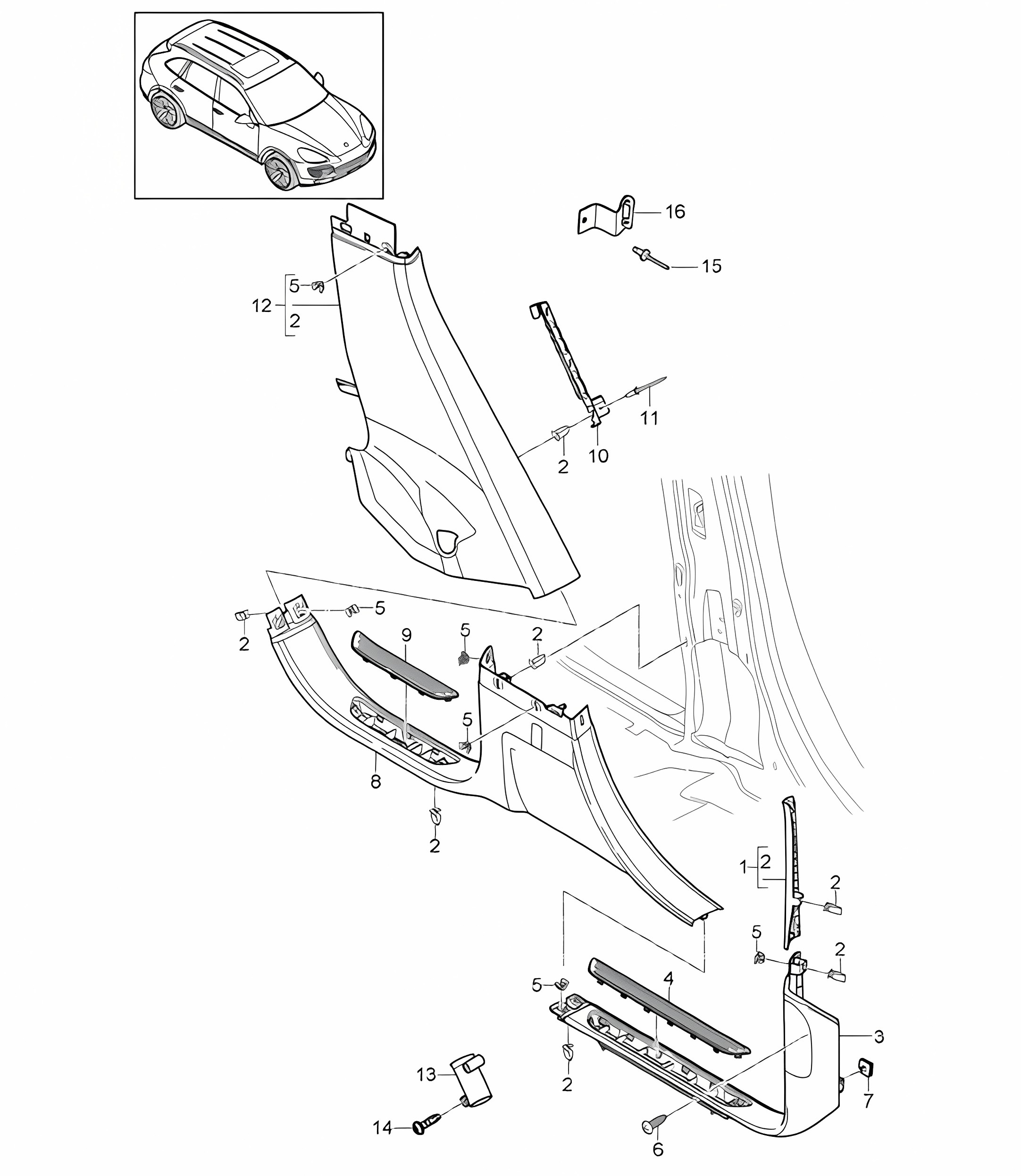 Trim / A-pillar / B-pillar / c-pillar / Sill trim strip / inscriptions/lettering - LOWER - Cayenne 92A (958) 2011-18