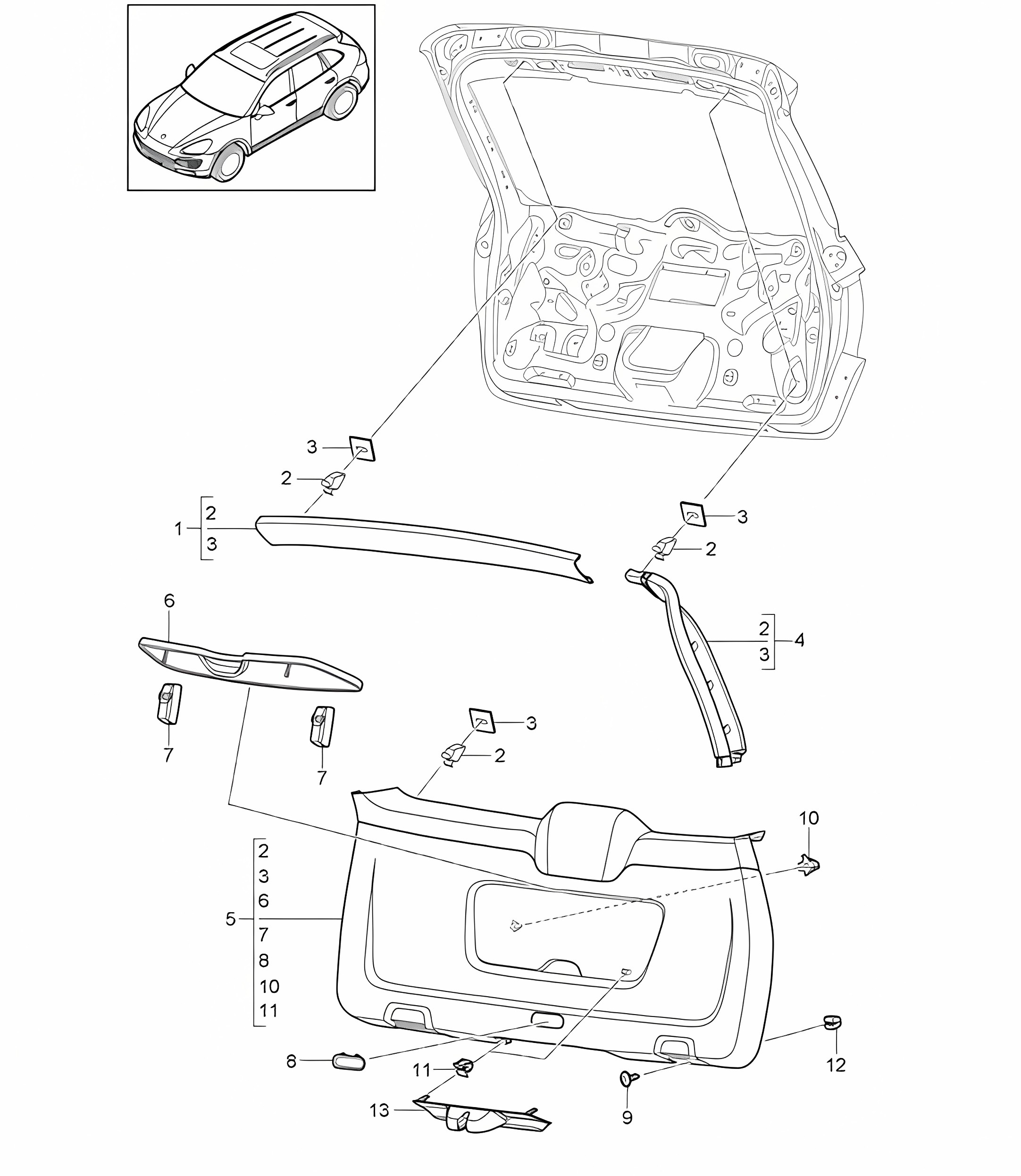 Linings / Rear lid Cayenne 92A (958) 2011-18