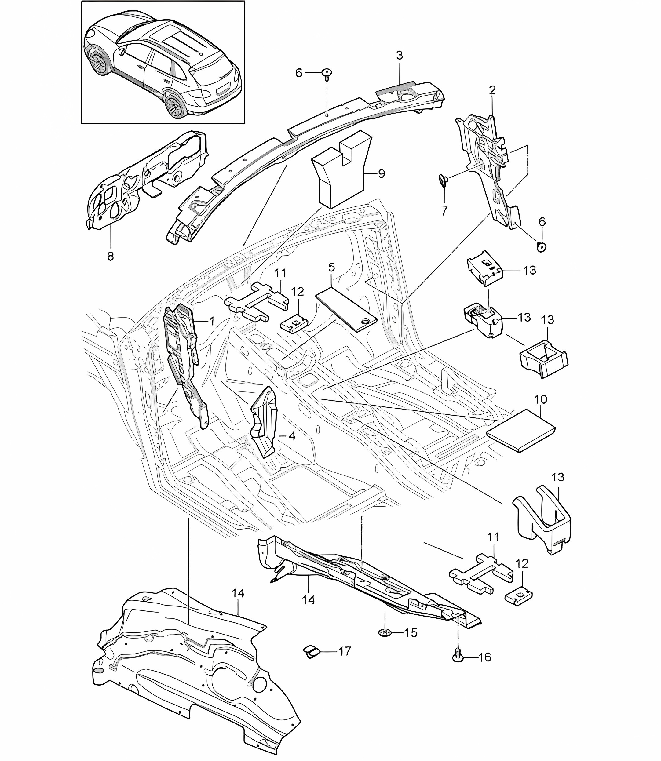 Sound absorber / Passenger compartment / Front end Cayenne 92A (958) 2011-18