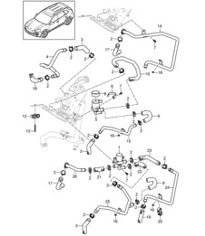 Hose / Wheel housing / with: Auxiliary air conditioner and Auxiliary heater / Feed line / Return line (PR:9AD,9M1, 9M5,9M9) Cayenne 92A (958) 2011-18