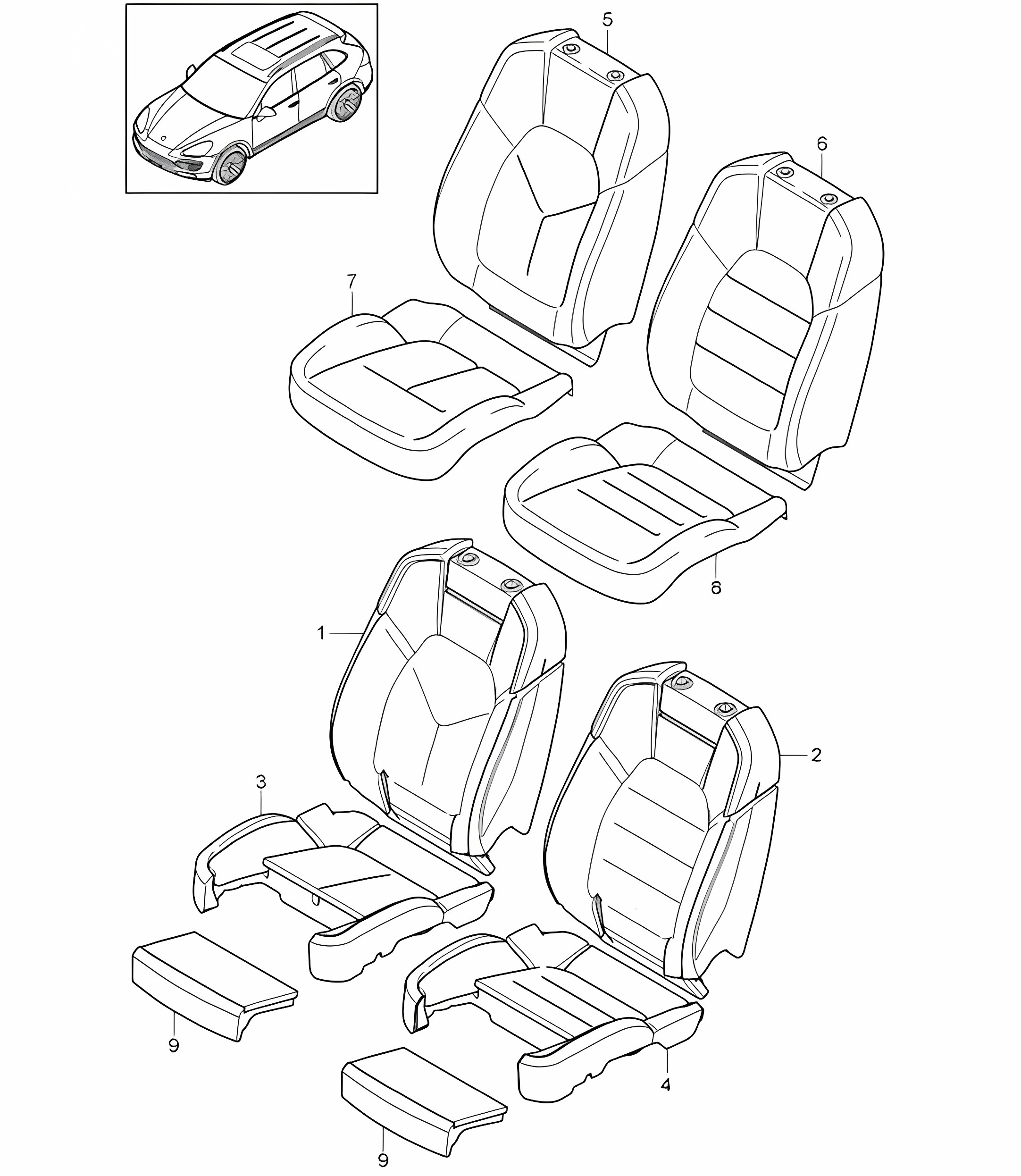 Foam part / Cover / Comfort seat (PR:Q2J) Cayenne 92A (958) 2011-18