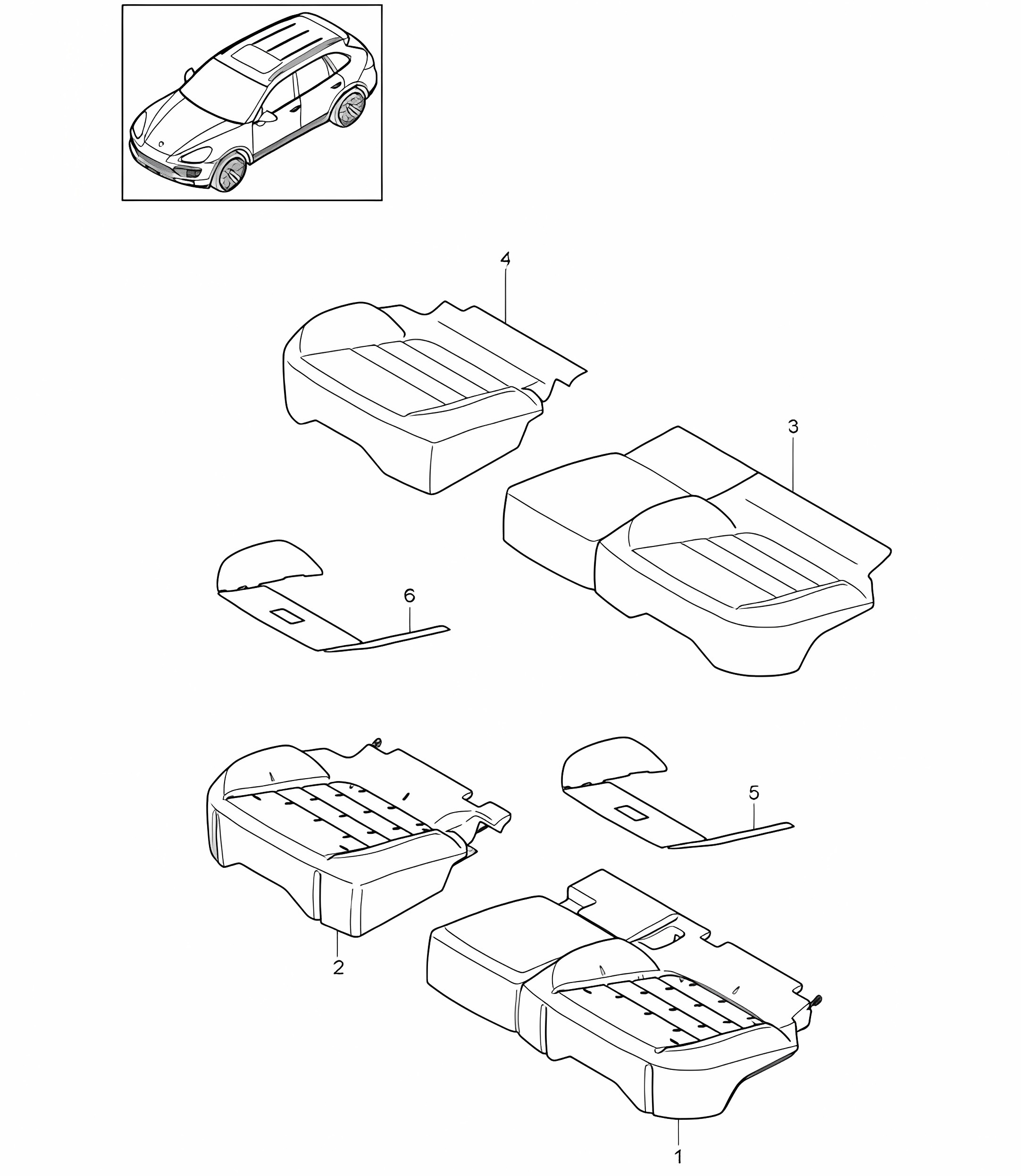 Seat cushion / sports seat / Foam part / Cover / Heating element (PR:Q1J,Q4P) - REAR - Cayenne 92A (958) 2011-18