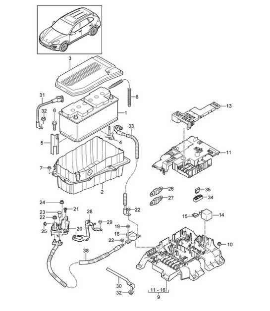 Diagram 902-004 Porsche 997 MK1 GT3 / GT3 RS 2007-09 Electrical equipment