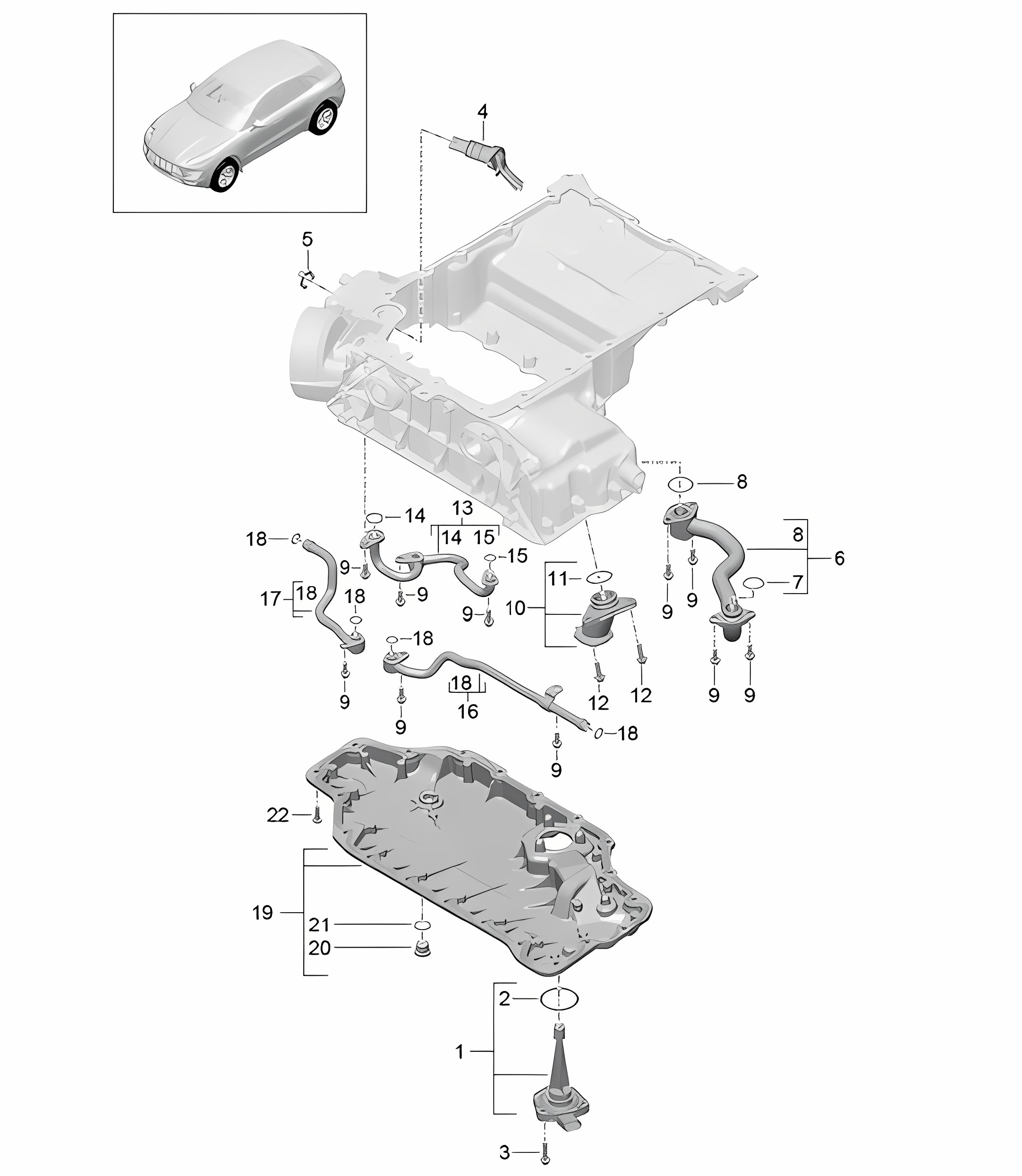 Intake manifold / Oil sump (Model: CTMA,CTM, CTLA,CTL, DCNA,DCN, DHKA,DHK) 95B.1 Macan 3.0L / 3.6L 2014-18