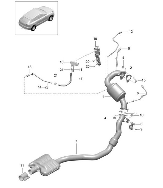 Diagram 202-040 Porsche Panamera 970 MK2 (2014-2016) Kraftstoffsystem, Abgassystem