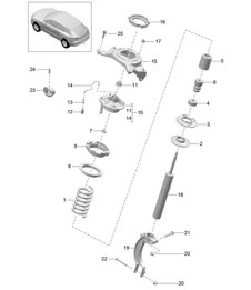 Steel spring suspension / Suspension strut, complete (PR:1BA,1BH)   95B.1 Macan  2014-18