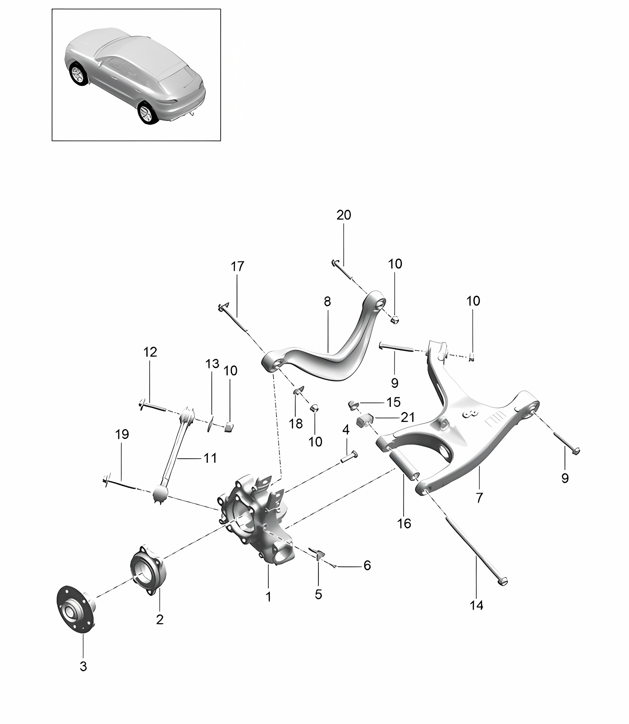 Rear axle / Wheel carrier / Wheel hub / Wishbone / Track rod 95B.1 Macan 2014-18