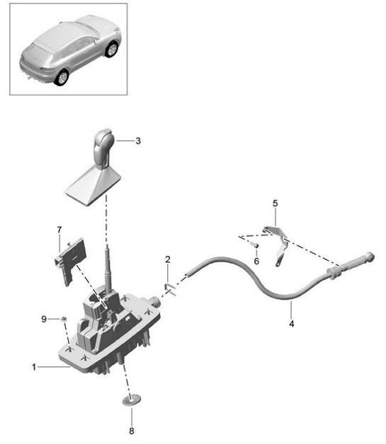 Diagram 701-000 Porsche Macan (95B) MK1 (2014-2018) Hand Lever System, Pedal Cluster 