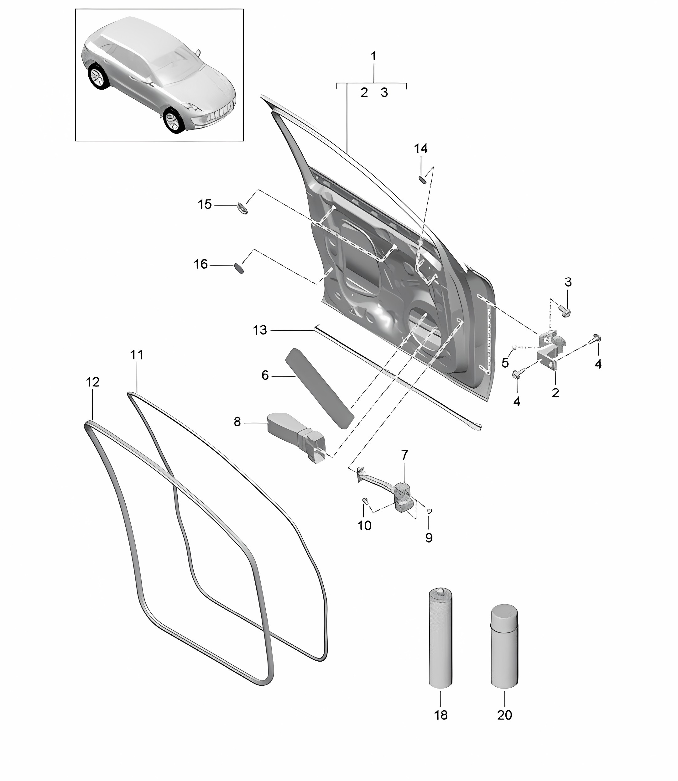 Door shell / Gaskets - FRONT - 95B.1 Macan 2014-18