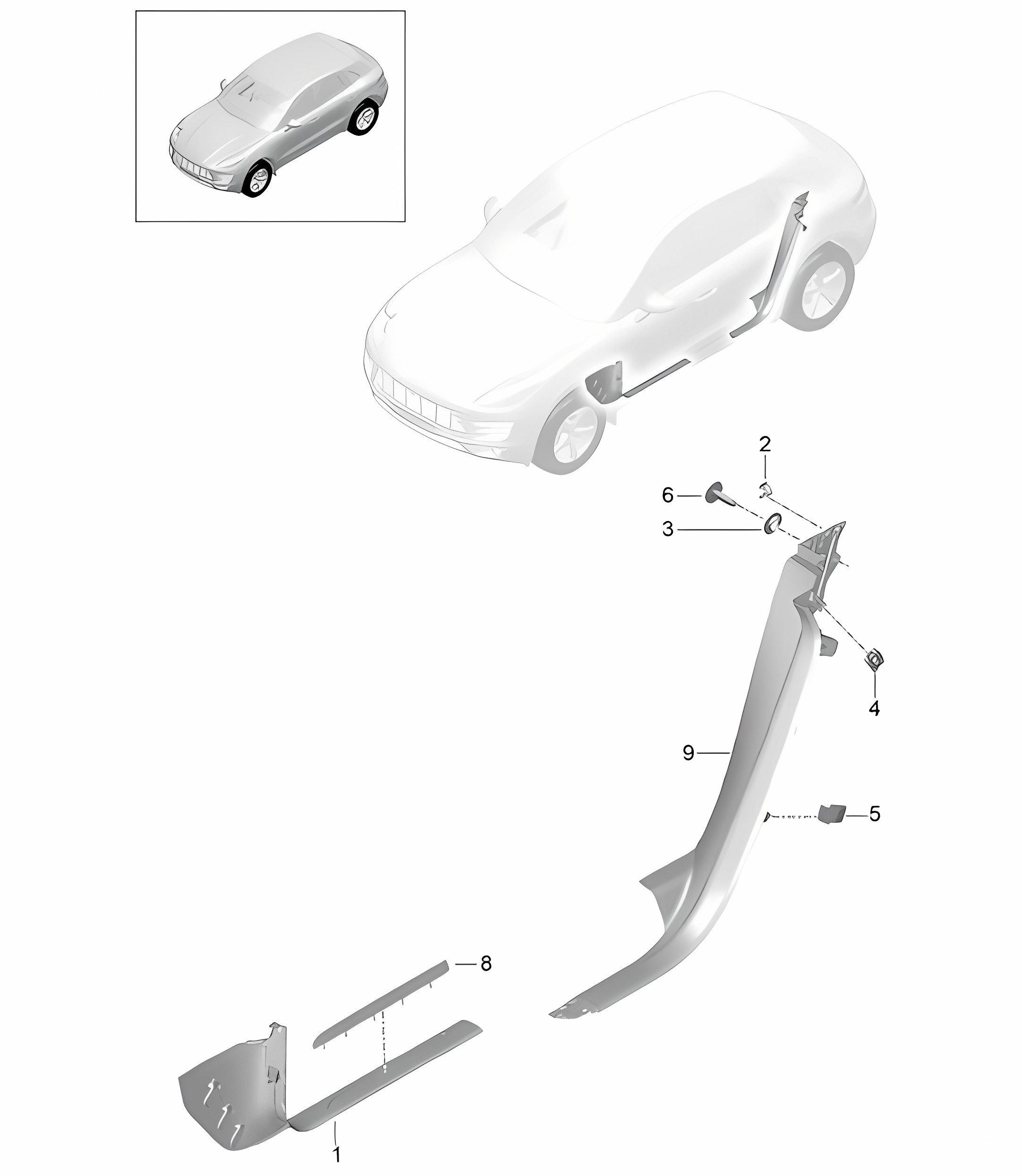 Trim / Accessories / Sill trim strip / Sill - LOWER INNER - 95B.1 Macan 2014-18