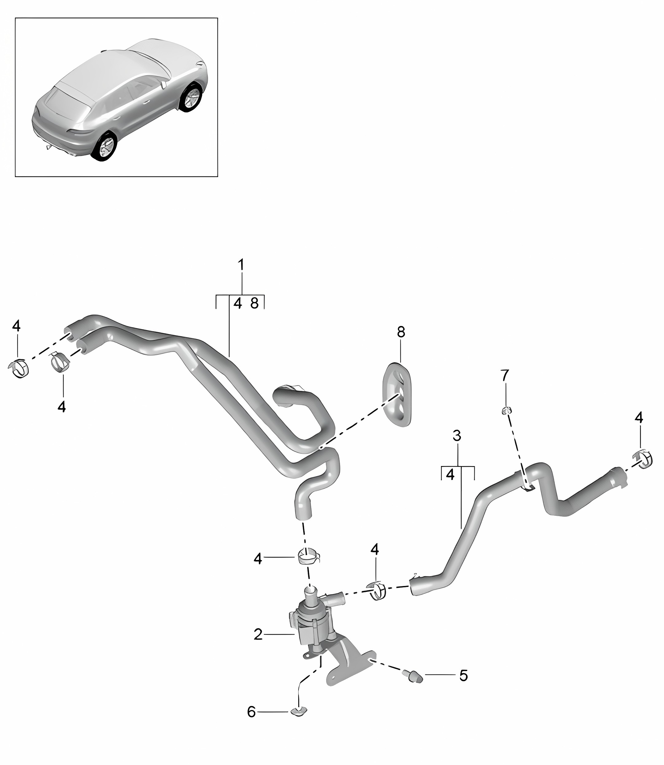 Heating hose / Supply pipe / Return line (Model: basic, PR:D43,D1V, D51,DD7) 95B.1 Macan 3.0L V6 TDI  2014-18