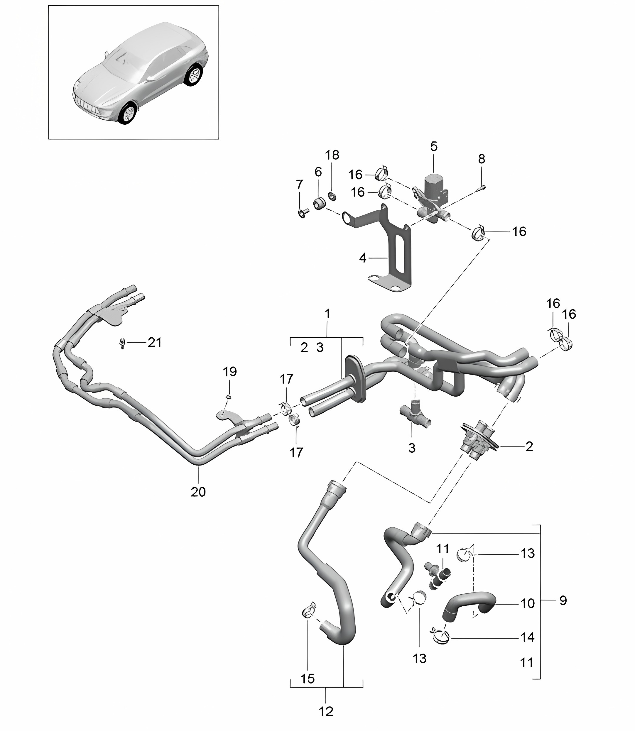 Heater / with: Auxiliary heater (Model: petrol, V6 BT PR:DU0,DU1, D4A) 95B.1 Macan 3.0L / 3.6L V6 BT 2014-18