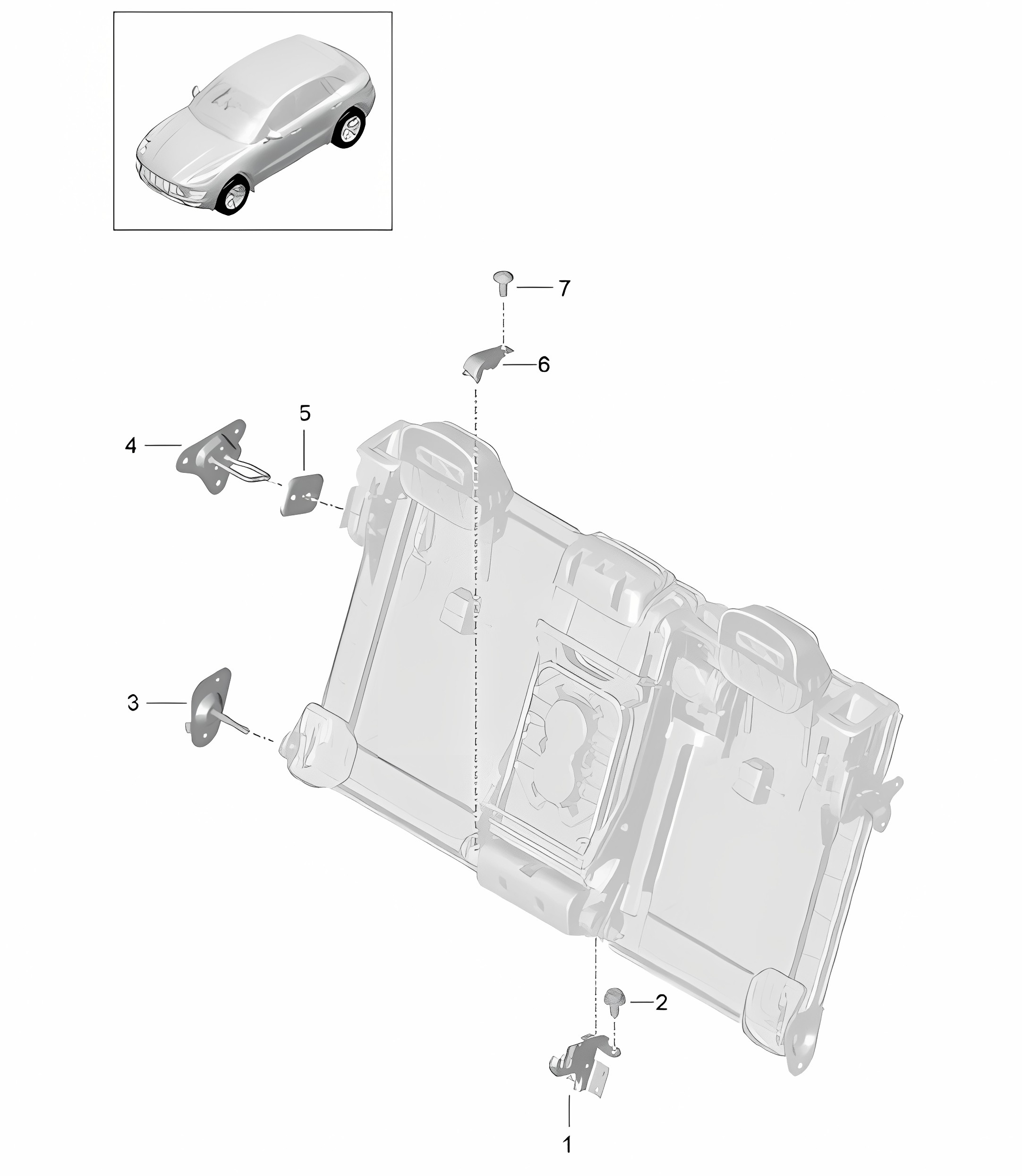 Bracket backrest and frame for seat / Mounting / Fasteners 95B.1 Macan 2014-18