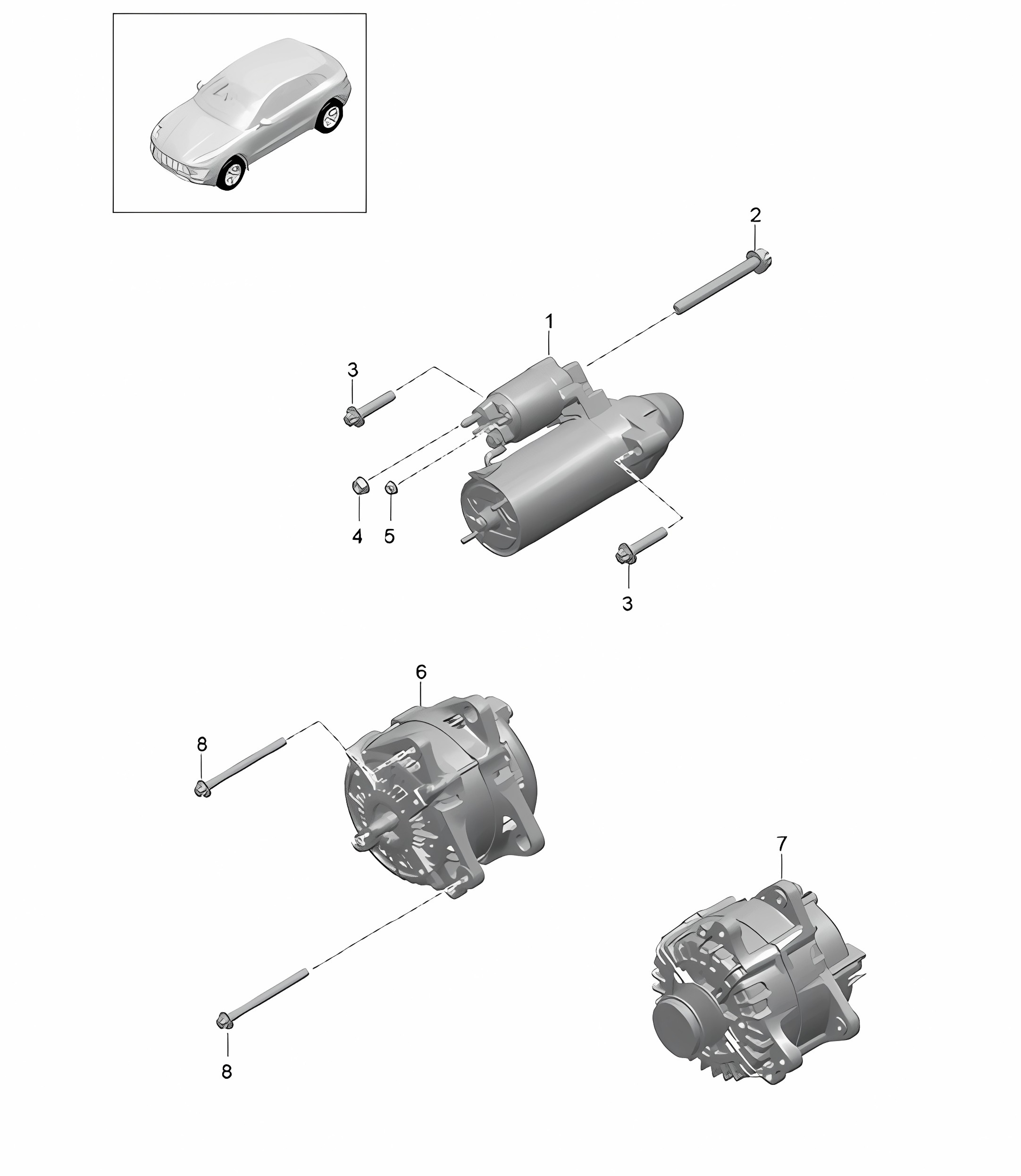 Starter / Alternator / Earth line 95B.1 Macan 2014-18