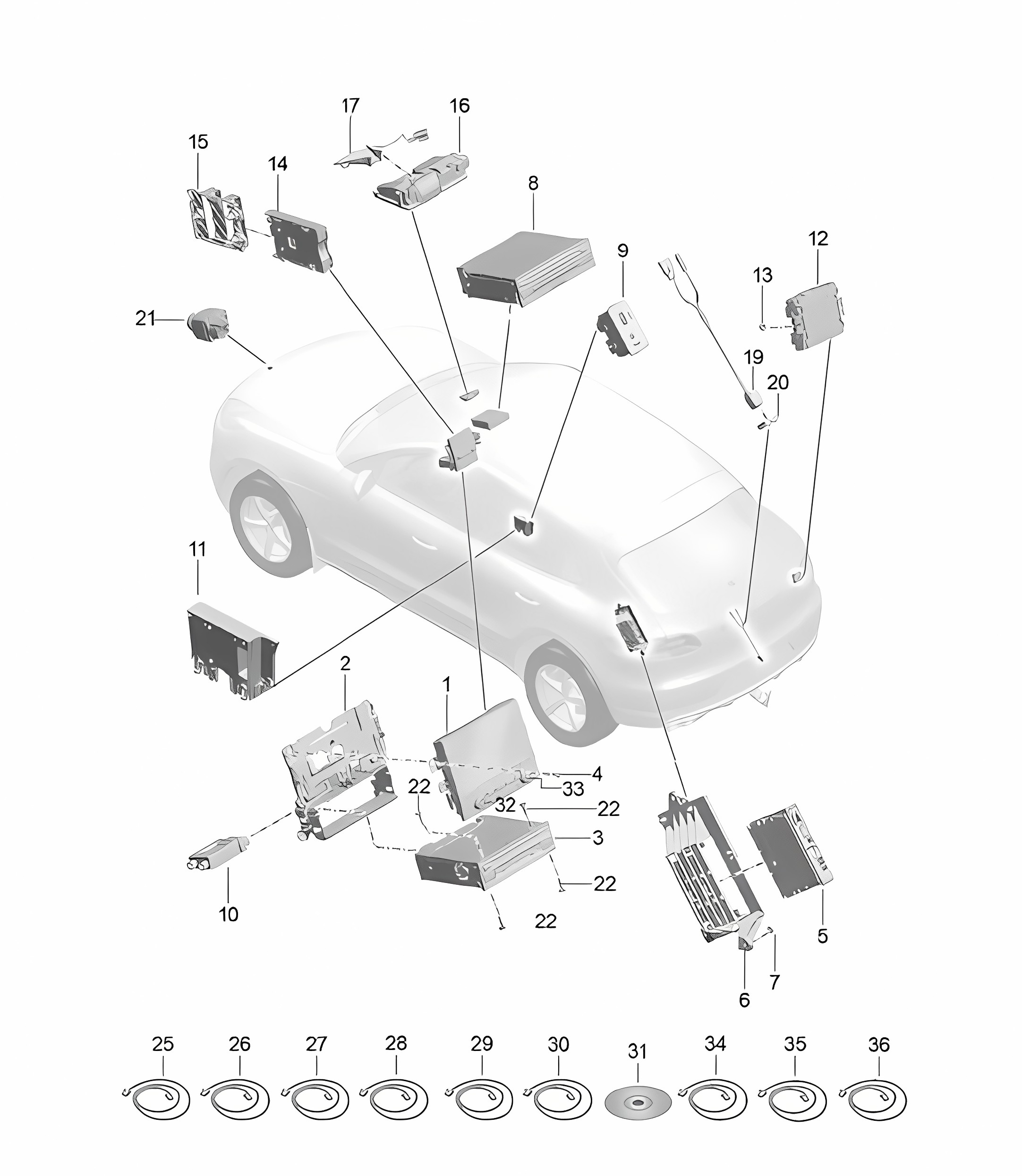Display / Central computer / Navigation system / TV / microphone / For vehicles with multimedia equipment / Stowage compartment for mobile / Camera / Connecting line 95B.1 Macan 2014-18