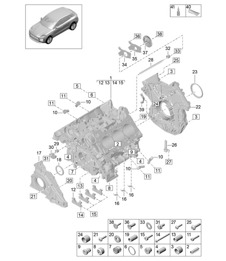 Crankcase housing / Individual parts - Model: DLZ, DLZB, DGR, DGRB, DGR, DGRC - 95B (II / III) Macan 2.9L / 3.0L 2019 - 2024