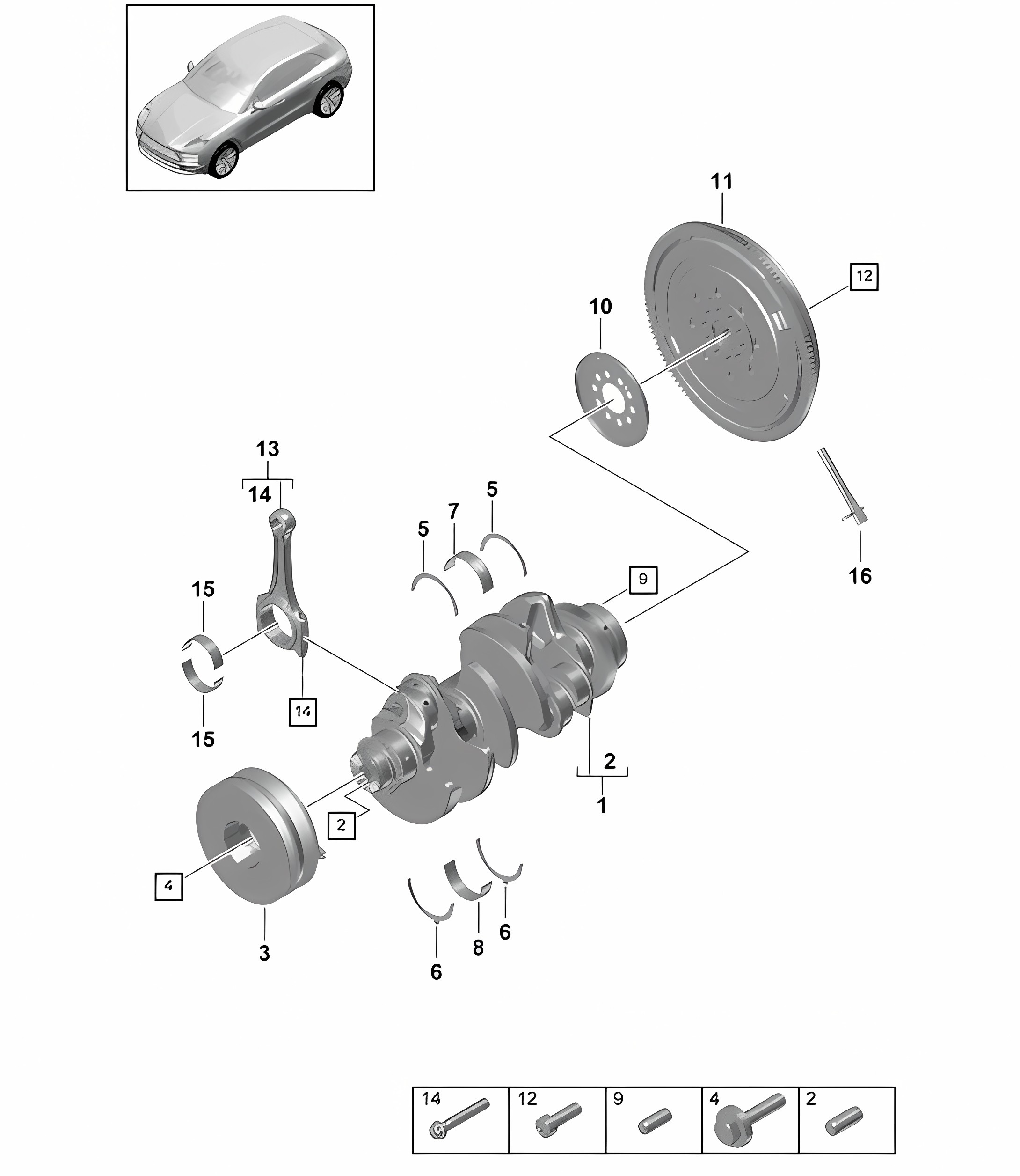 Crankshaft / Connecting rod / Dual-mass flywheel - Model: DLZB, DLZ, DGR, DGRB, DGRC - 95B (II / III) Macan 2.9L / 3.0L 2019 - 2024