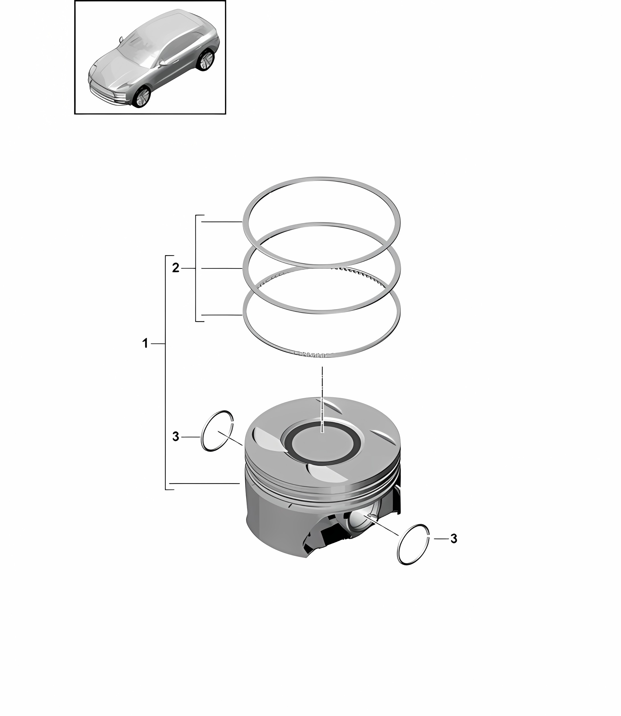 Piston - Model: DGR,DGRB, DGR,DGRC, DLZ,DLZB - 95B (II / III) Macan 2.9L / 3.0L 2019 - 2024