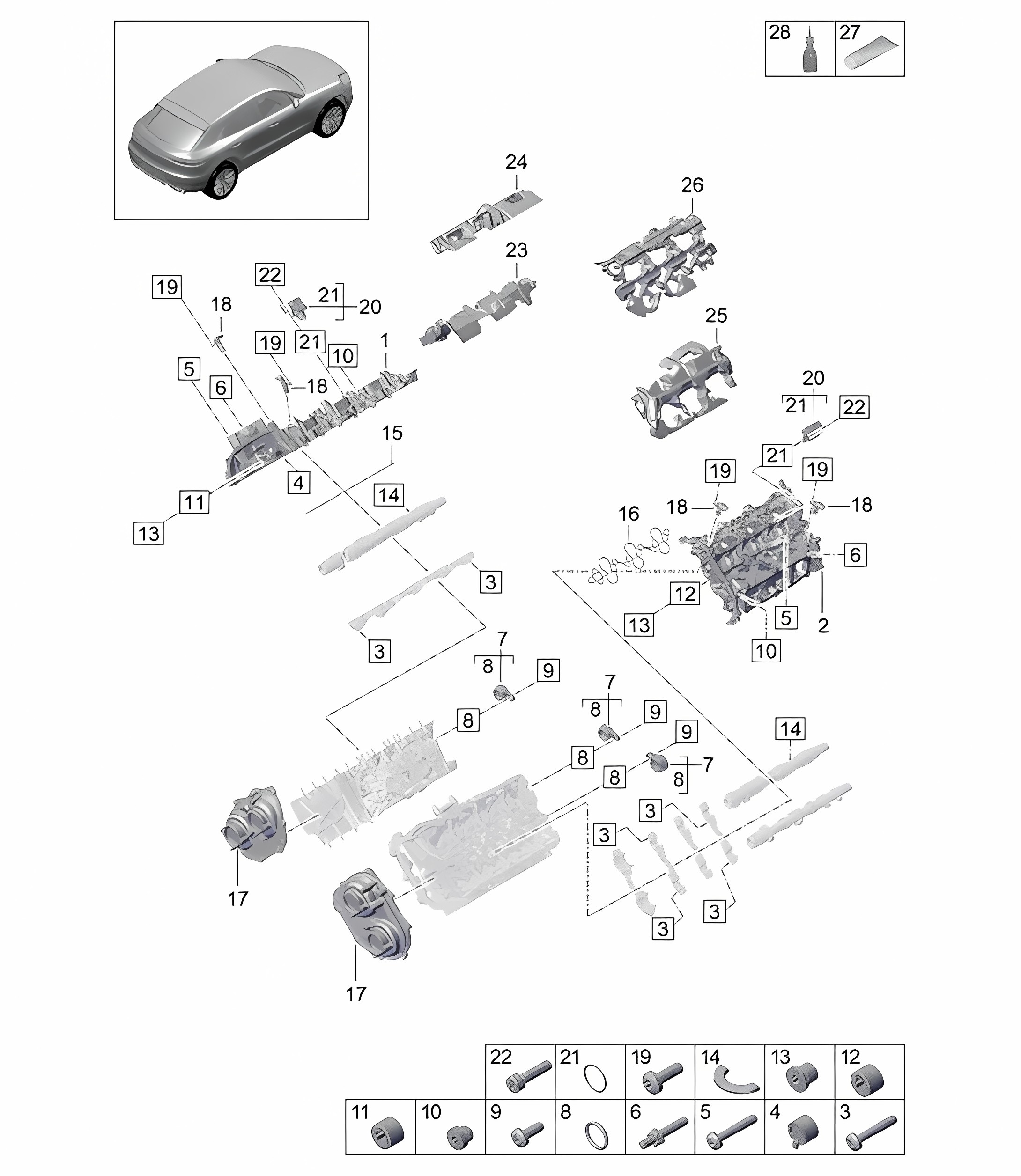 Valve cover / Sound absorber / Accessories - Model: DLZ,DLZB, DGR,DGRB, DGR,DGRC -  95B (II / III) Macan 2.9L / 3.0L 2019 - 2024