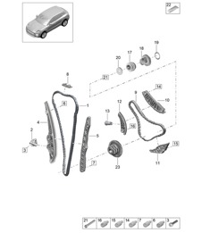 Timing chain / Slider rail /  Chain tensioner - PR:T2B - 95B (II / III) Macan 2.0L 2019 - 2024