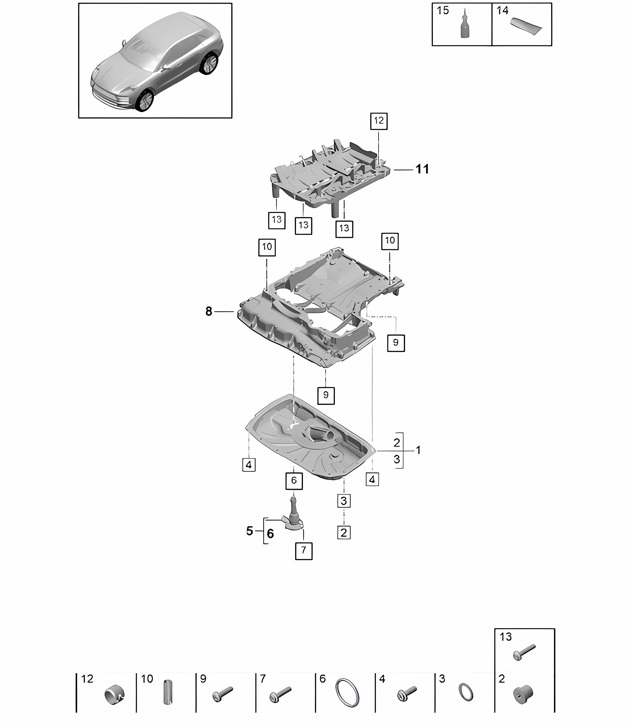 Oil-conducting housing / Oil sump - Model: DLZ,DLZB, DGR,DGRB, DGR,DGRC -  95B (II / III) Macan 2.9L / 3.0L 2019 - 2024