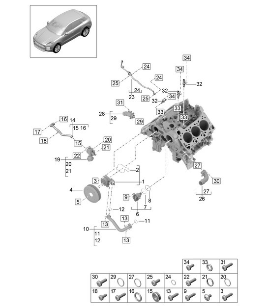 Diagram 105-005 Porsche Macan (95B) MK1 (2014-2018) Motore