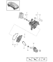 Coolant regulator / Coolant pump / Connector nozzle - PR:T2B -  95B (II / III) Macan 2.0L  2019 - 2024