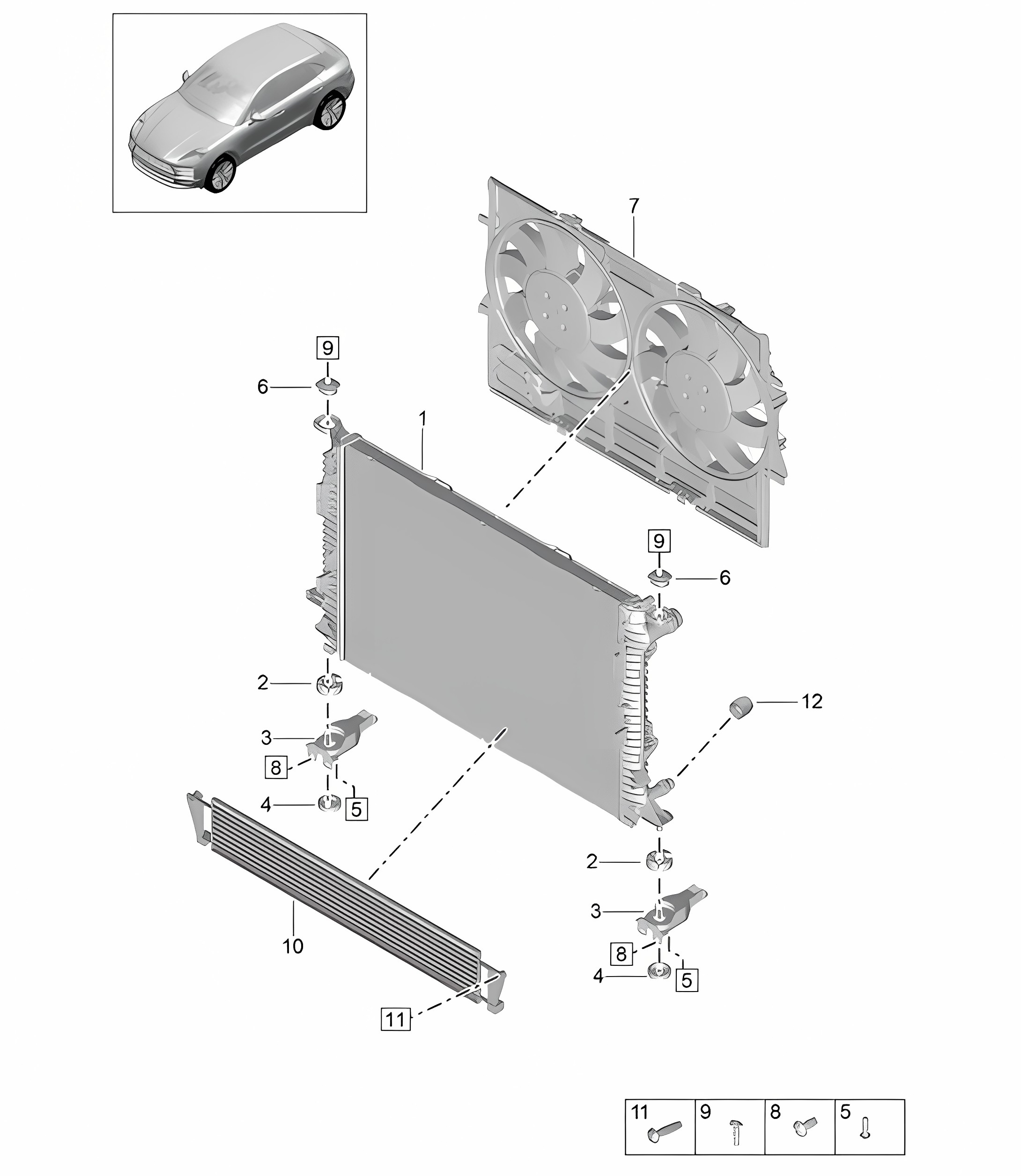 Cooler for coolant - PR:TV8 + GP2 -  95B (II / III) Macan 2.9L 2019 - 2024