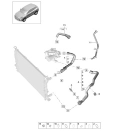 Sistema de refrigeración del refrigerante / Parte delantera - PR:T2G - 95B (II / III) Macan 2.0L 2019 - 2024
