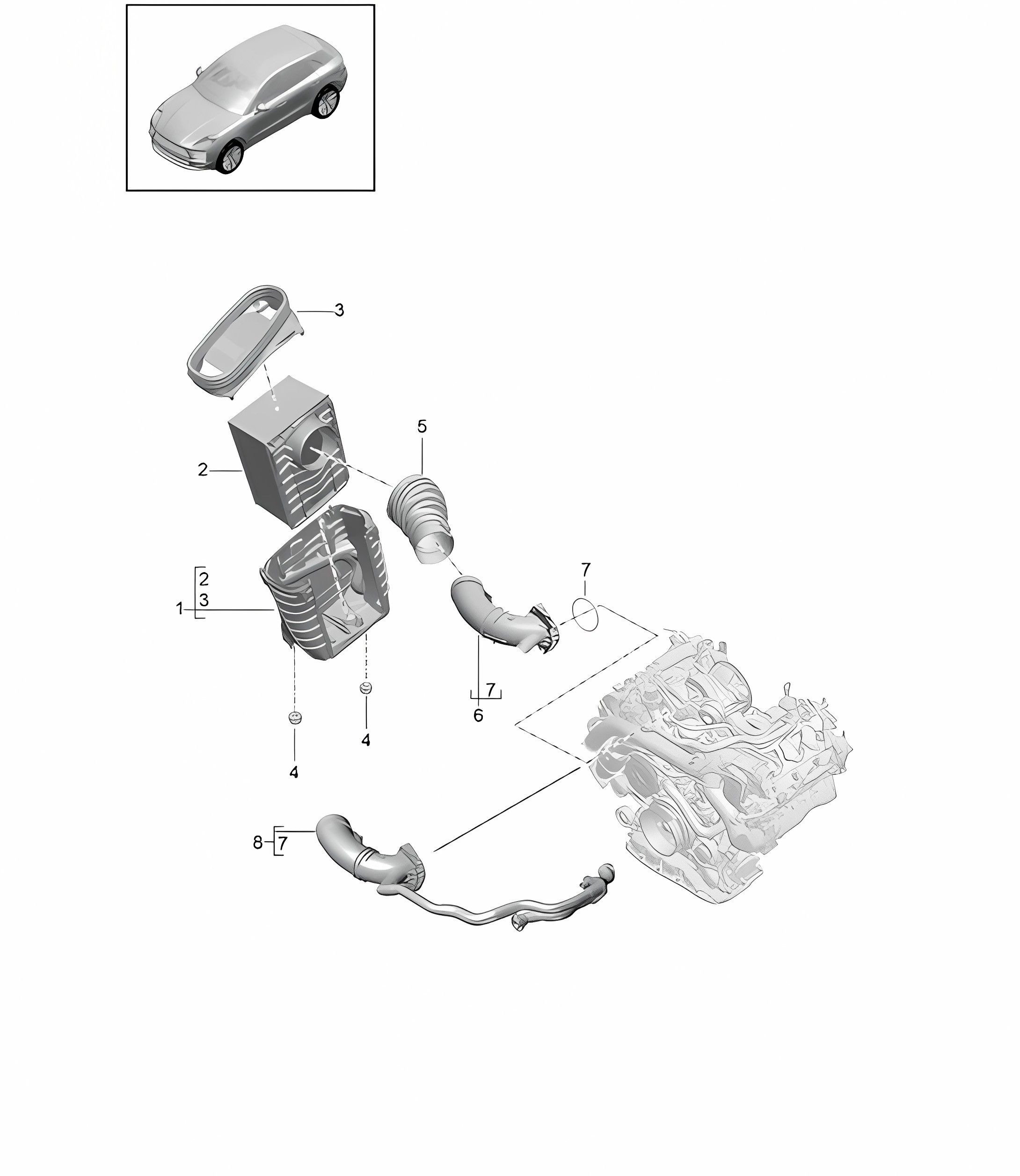 Air filter element /  Air filter housing - PR:DLZ,DLZB - 95B (II / III) Macan 3.0L 2019 - 2024