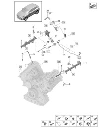 Tuyau de raccordement de carburant / Injecteur haute pression / Pompe haute pression - Modèles : DLZ, DLZB, DGR, DGRB, DGR, DGRC - 95B (II / III) Macan 2,9 L / 3,0 L 2019 - 2024