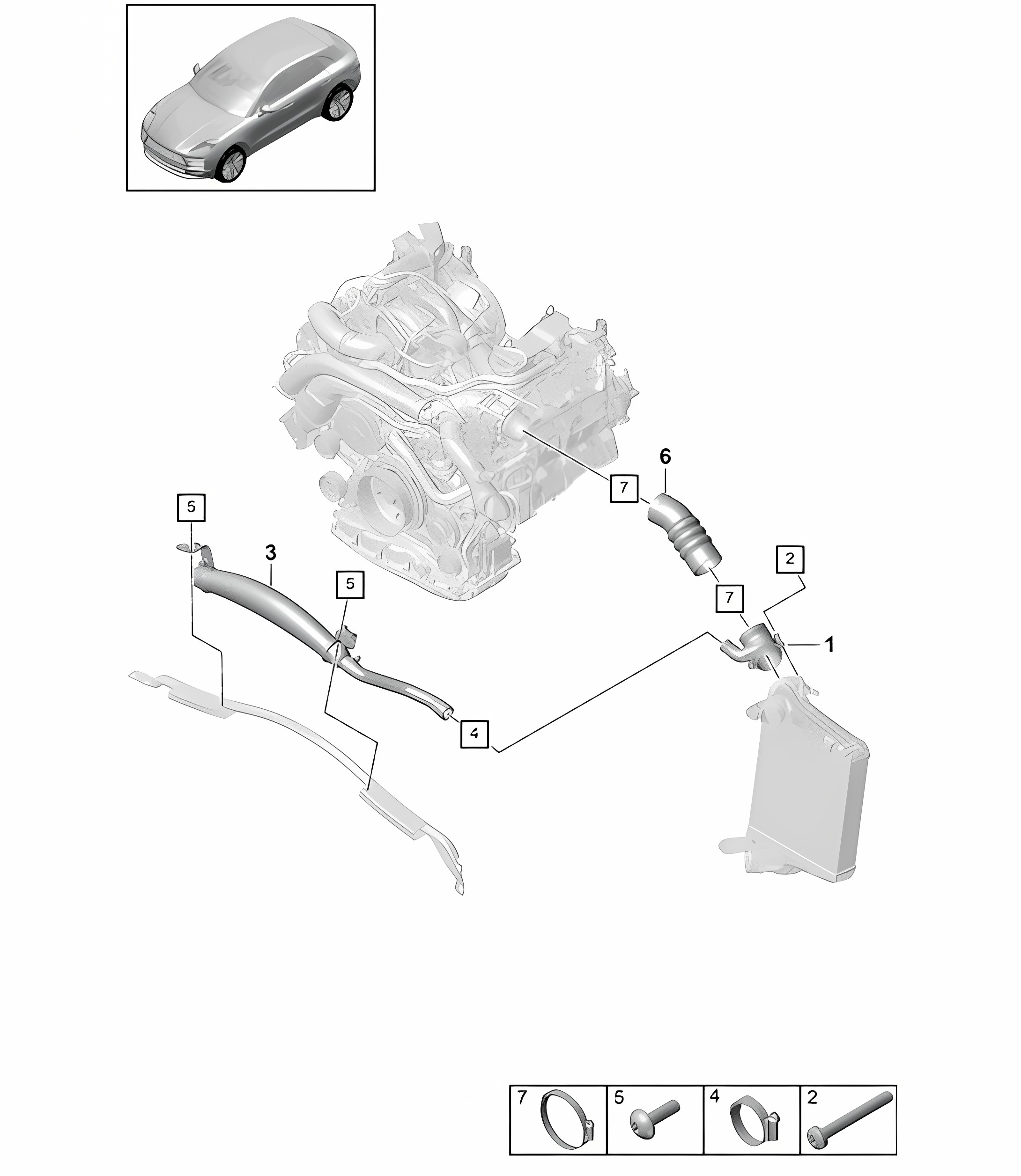 Cahrge air hose - PR:T9I - 95B (II / III) Macan 3.0L 2019 - 2024