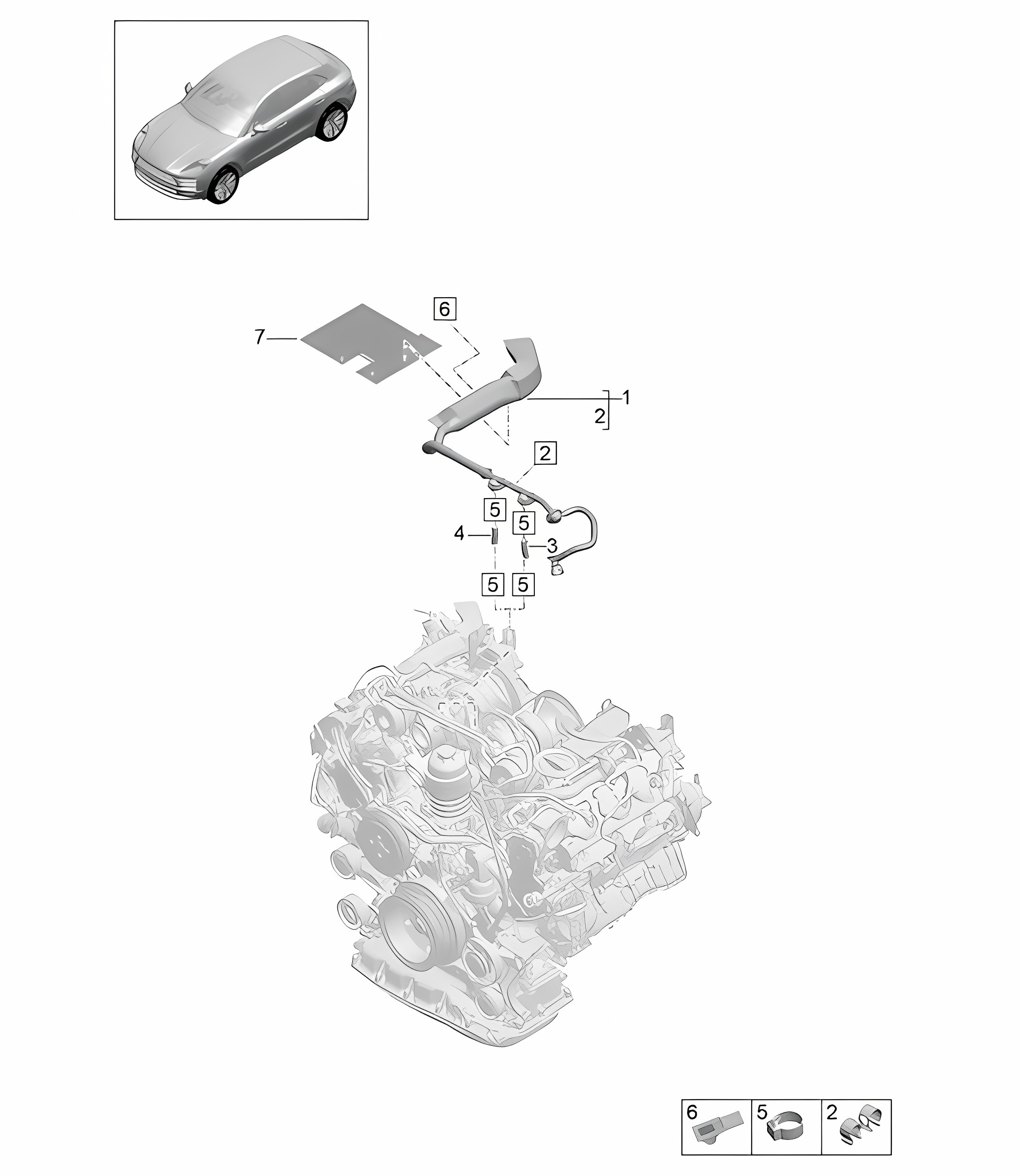 Breather line for Fuel system - PR:TV8, GP1 -  95B (II / III) Macan 2.9L 2019 - 2024