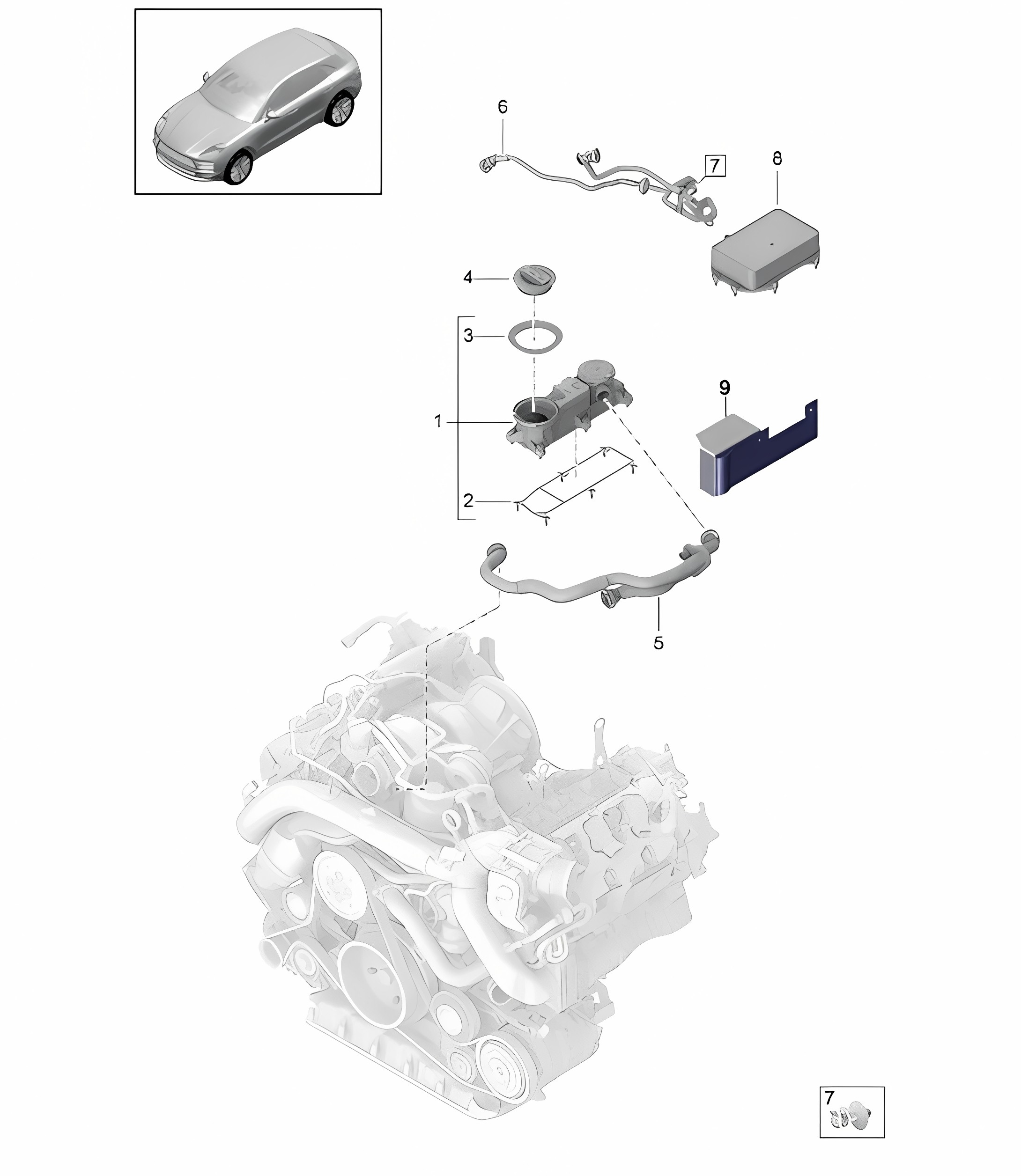 Ventilation for cylinder block oil separator - Model: DLZ,DLZB - 95B (II / III) Macan 3.0L 2019 - 2024