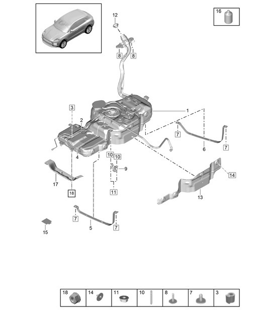 Diagram 201-010 Porsche 970.1 Panamera GTS V8 4.8L 2011-13 Fuel System, Exhaust System