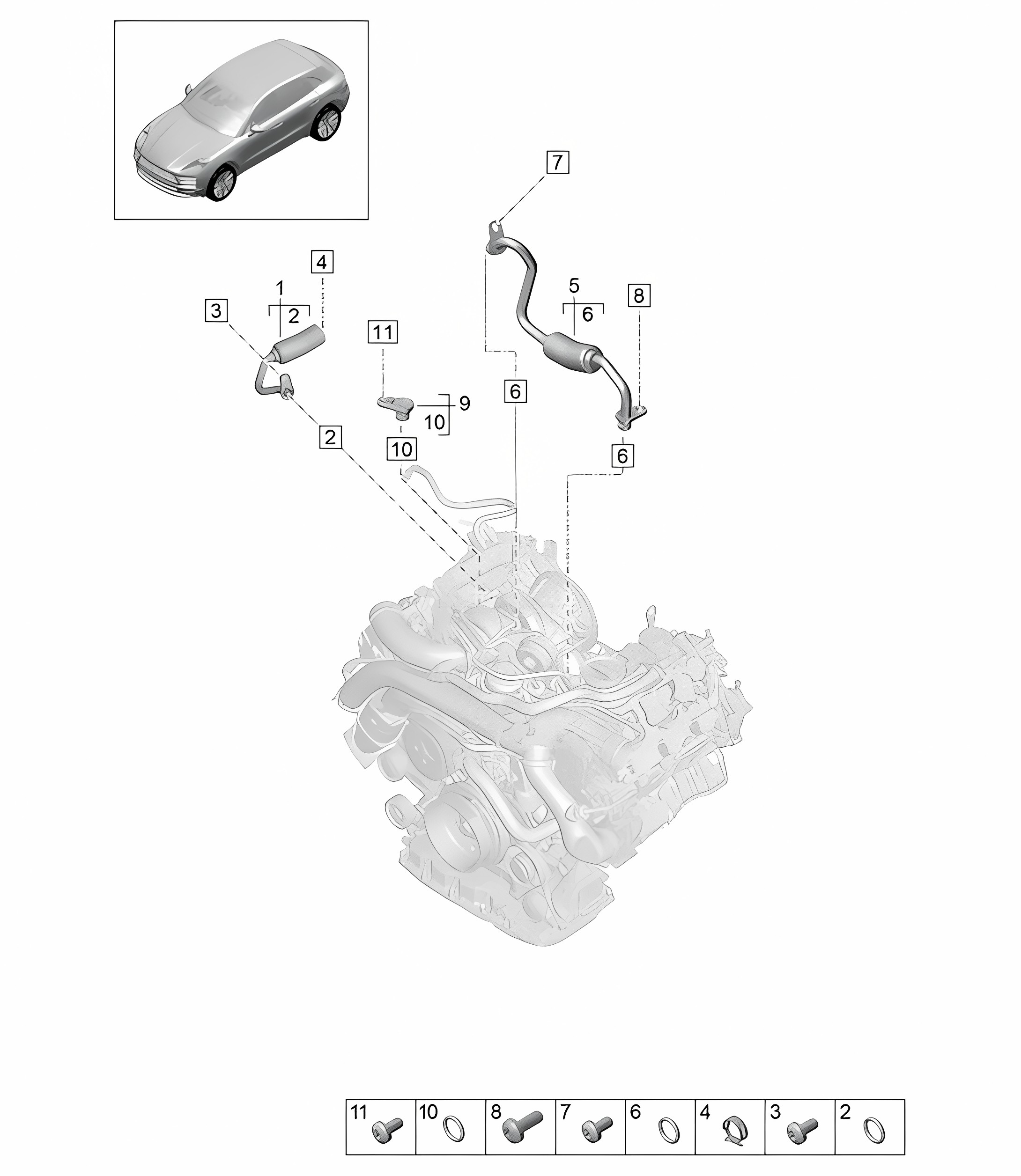 Coolant cooling system for Turbocharger - PR:DC5 - 95B (II / III) Macan 3.0L 2019 - 2024