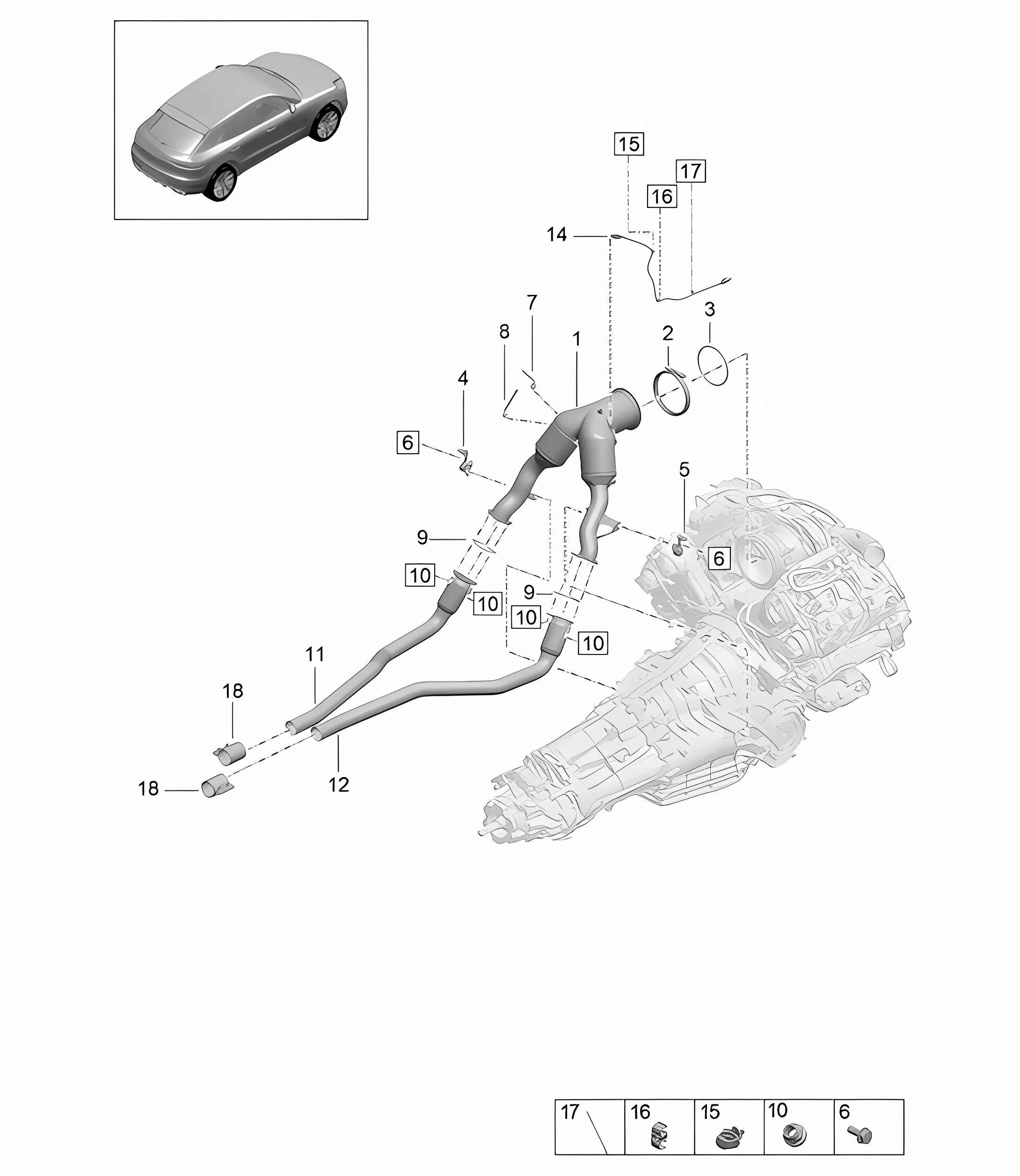 Catalytic converter / Petrol particulate filter / lambda sensor - PR:4BD, 4BF, 4BI, 7CP+DC5 -  95B (II / III) Macan 3.0L 2019 - 2024