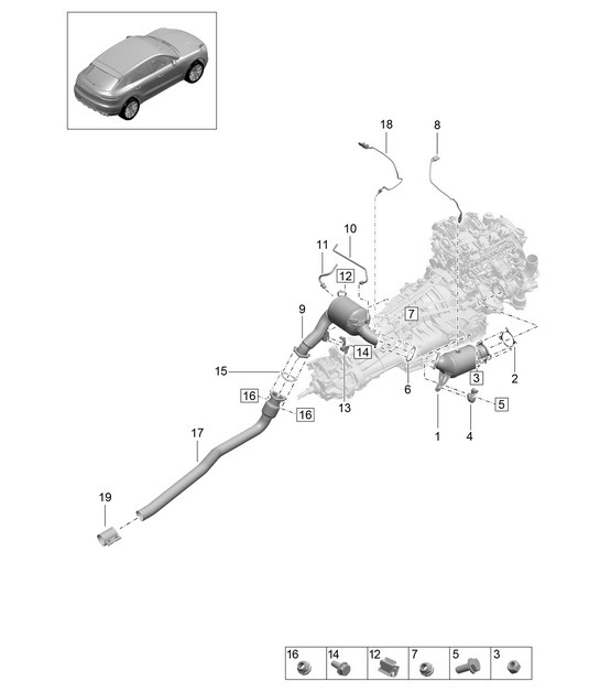 Diagram 202-270 Porsche Macan (95B) MK1 (2014-2018) 燃油系统、排气系统