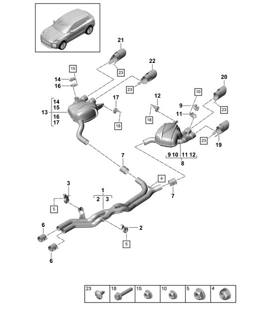 Diagram 202-360 Porsche Macan (95B) MK2 2019-2021 Fuel System, Exhaust System
