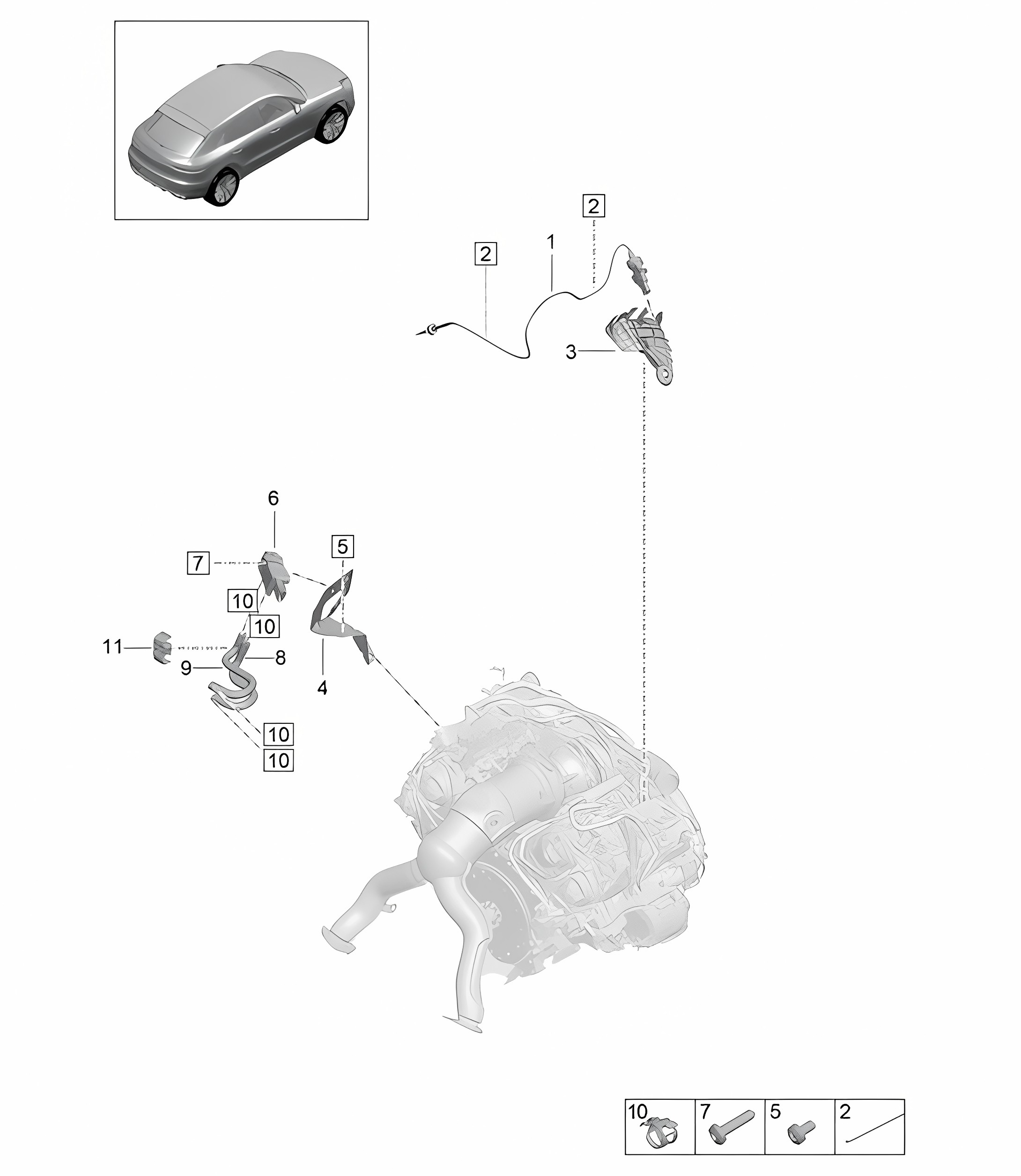 Pressure difference sender / Exhaust gas temperature sender  - For vehicles with a petrol particulate filter  - PR:4BD, 4BF, 4BI, 7CP, 7CR + DC5 - 95B (II / III) Macan 3.0L  2019 - 2024