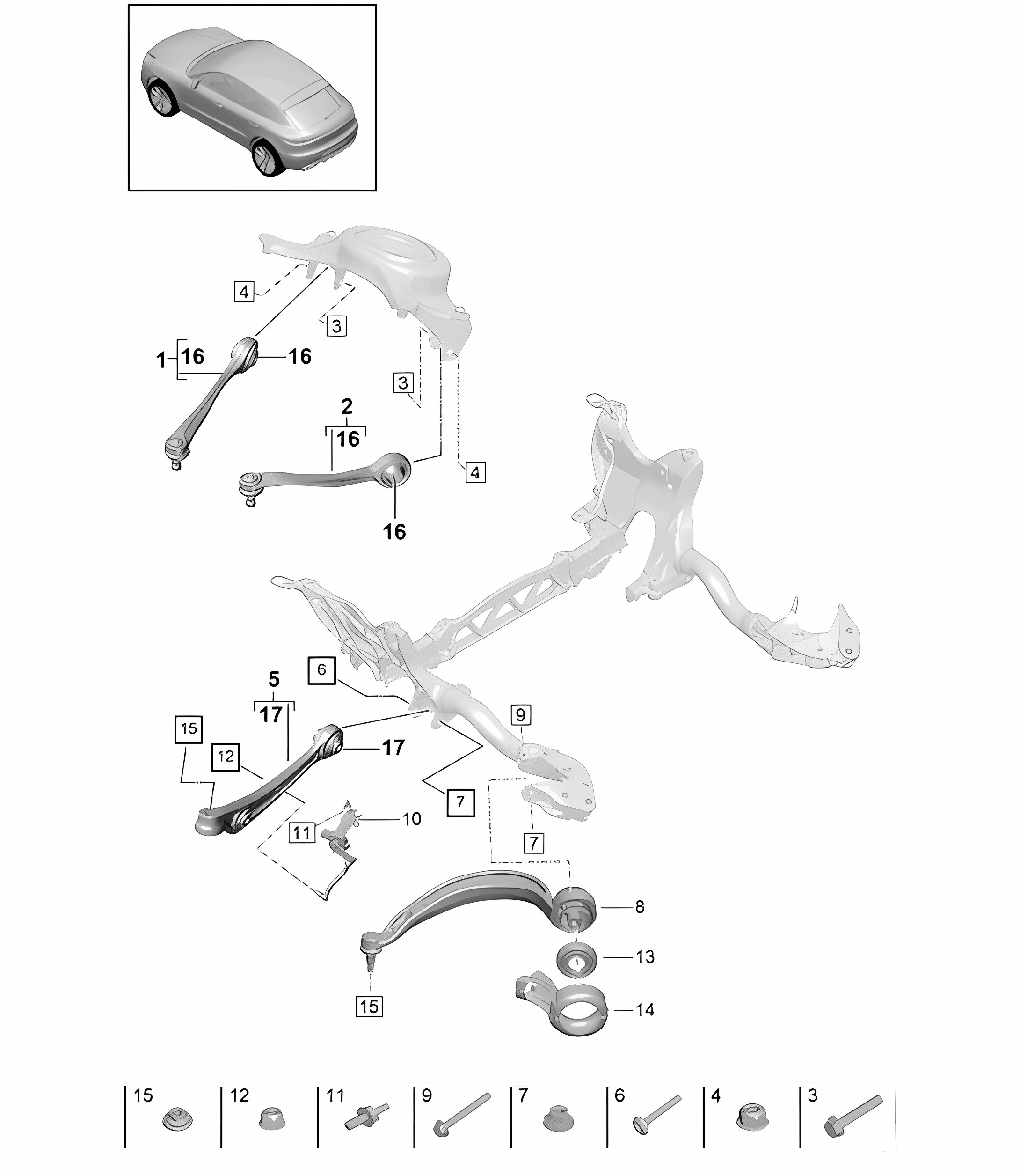 Wishbone / Guide / Level sensor - PR:1BA, 1BH, 1BK -  95B (II / III) Macan 2019 - 2024