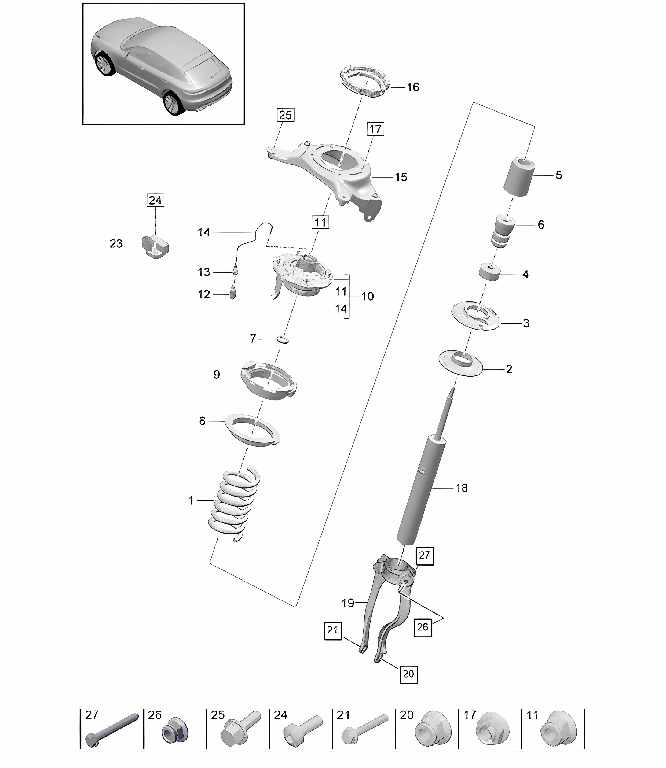 Steel spring suspension - PR:E0W, 1BH, 0JG, 0JH, 0JJ, 0JK, 0JL - 95B (II / III) Macan 2019 - 2024