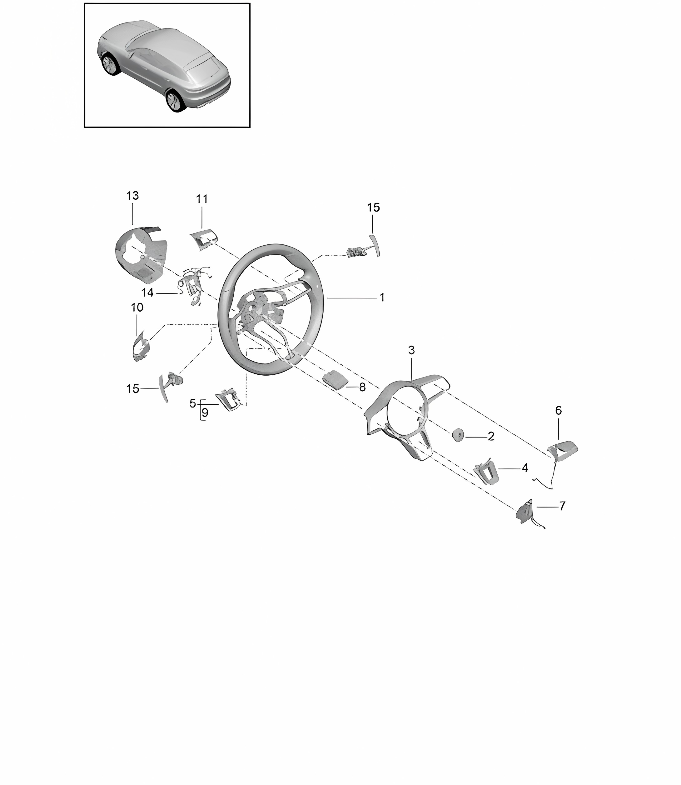 Steering wheel - PR:1XD, 1XG, 2FX, 2PJ, 2ZF, 2ZH, 2ZM + 2X2 + 8LA, 8LE, 8LF, 8LH -  95B (II / III) Macan  2019 - 2024