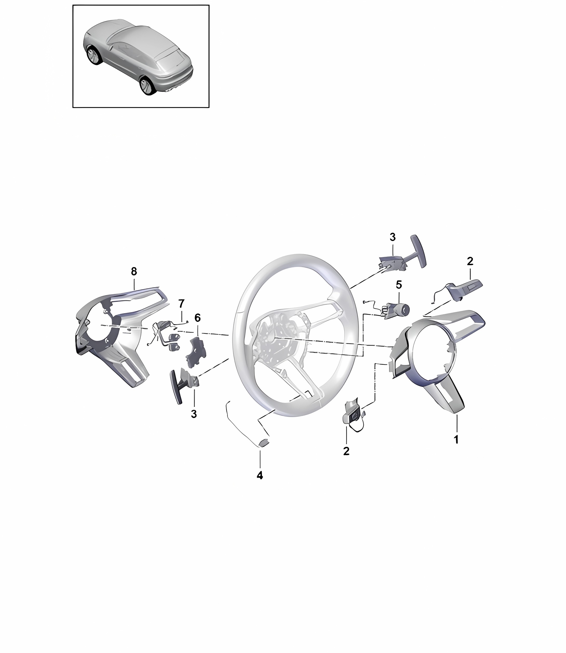 Multifunction steering wheel / Individual parts - PDK - PR:GP2 / PR:1XG, 1XD, 2ZM, 2ZH+ 2X2+ 8LE, 8LF, 8LH -  95B (II / III) Macan 2019 - 2024