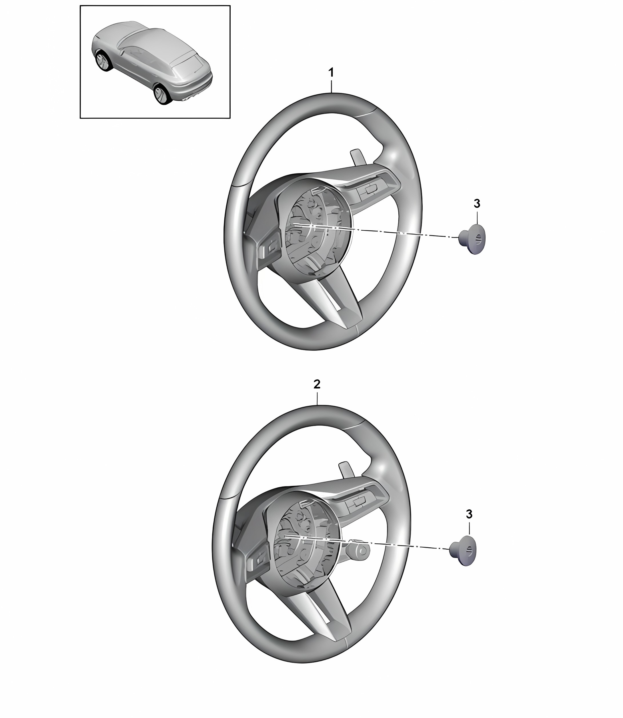 Multifunction sports steering wheel (leather, heatable) / (Race-Tex) / with heating - PDK - PR:GP2, 360 mm - PR:2PJ, 2ZH+ 2X2+ 8LE, 8LF, 8LH - 95B (II / III) Macan 2019 - 2024