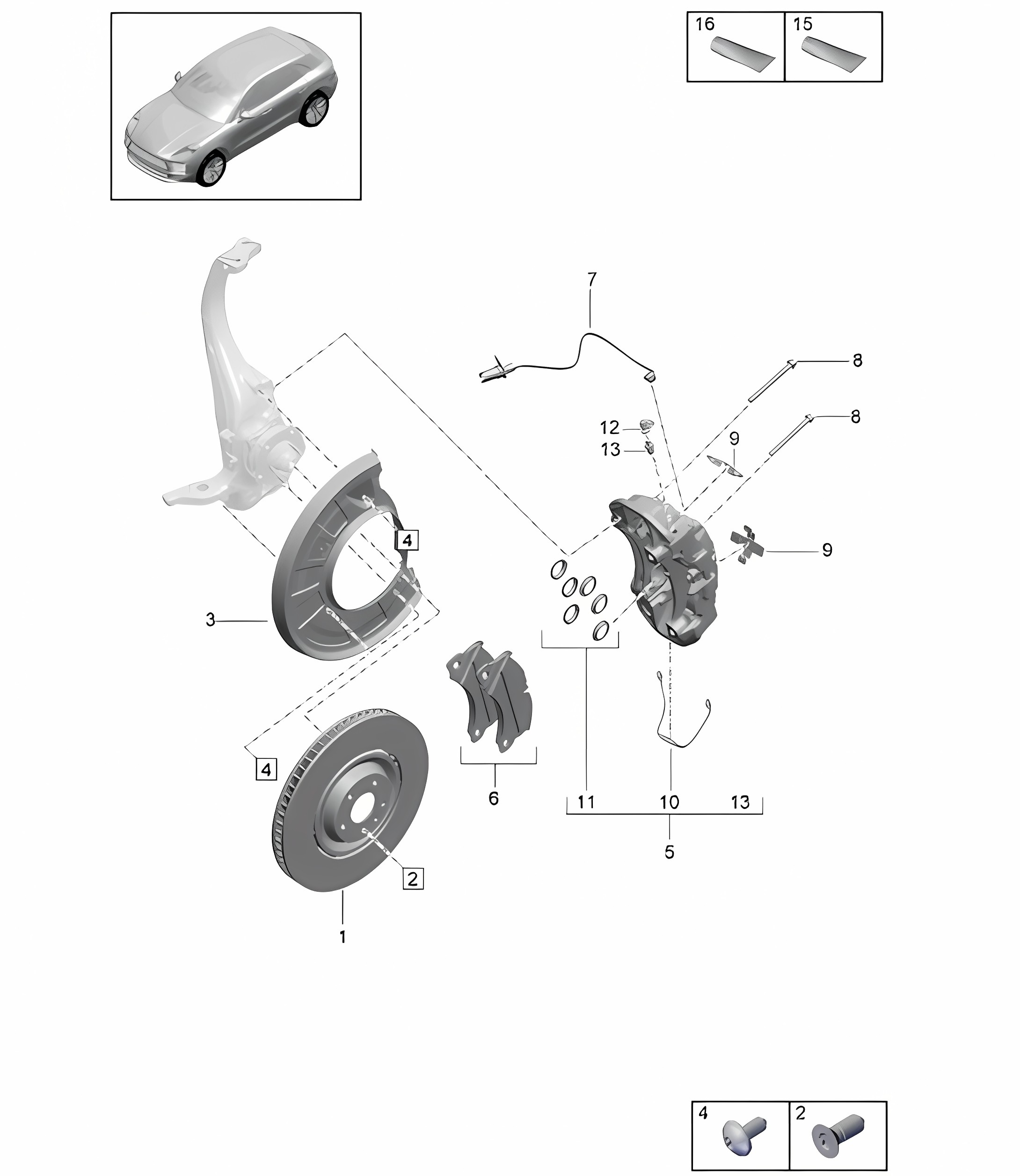 Disc brake / Front axle - GREY - PR:1LB, 1LF, 1A2, A8F, 0F5 - 95B (II / III) Macan D>> - MJ 2021 