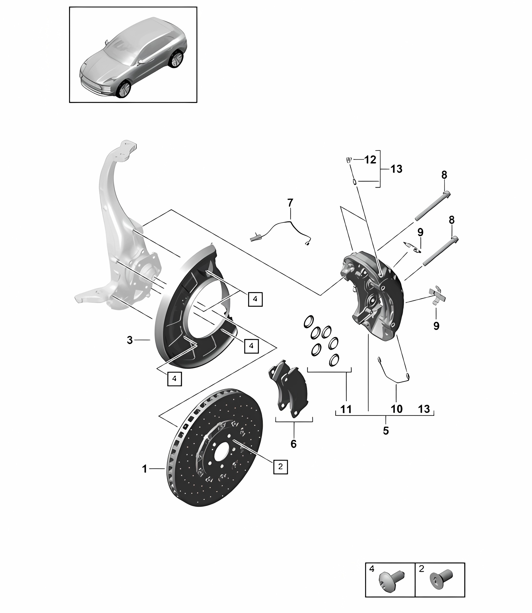 Disc brake / Front axle  - YELLOW - PR:1LY -  95B (II / III) Macan  D>> - MJ 2021 
