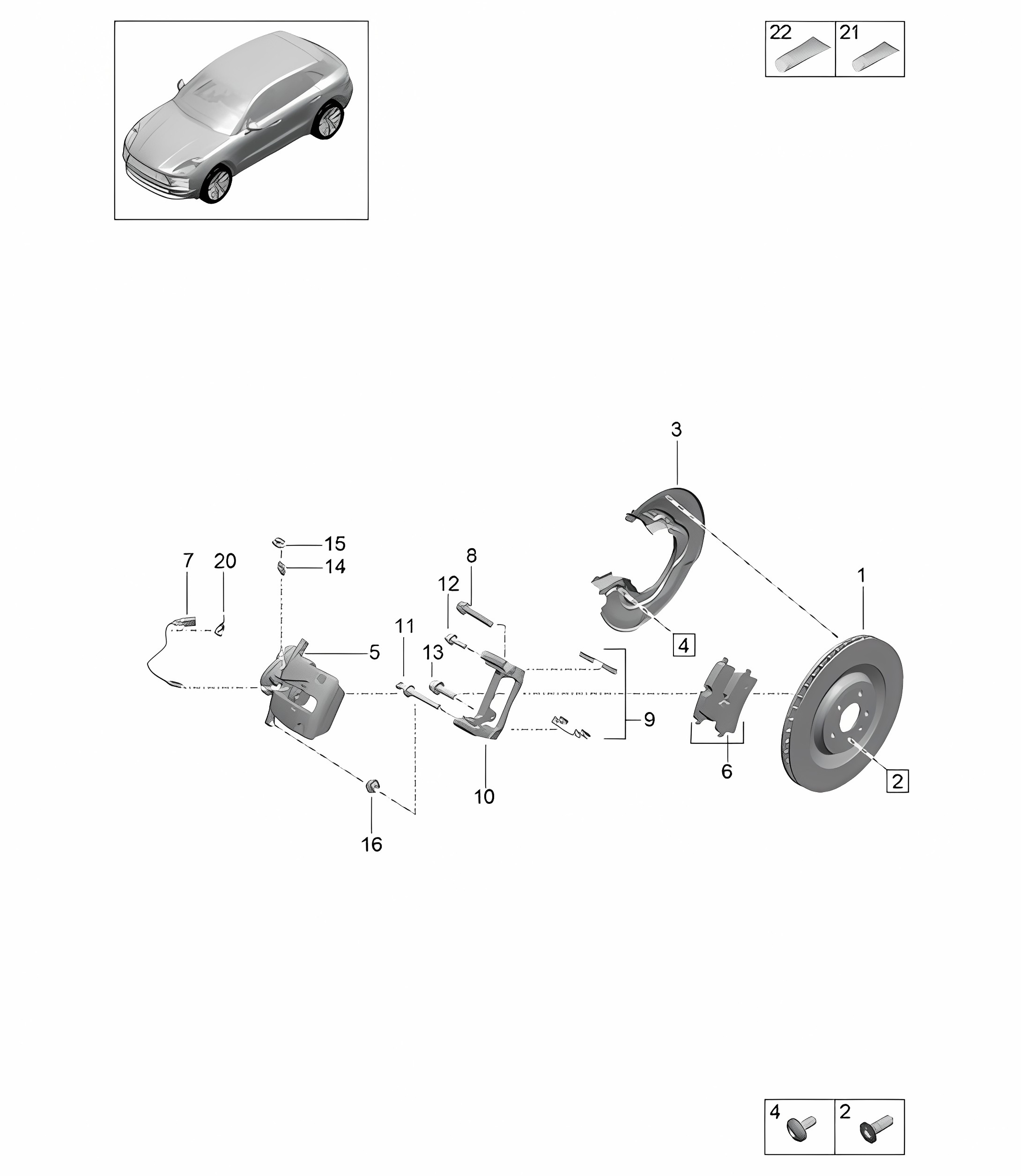 Disc brake / Rear axle - BLACK - PR:1KD -  95B (II / III) Macan D >> - MJ 2021
