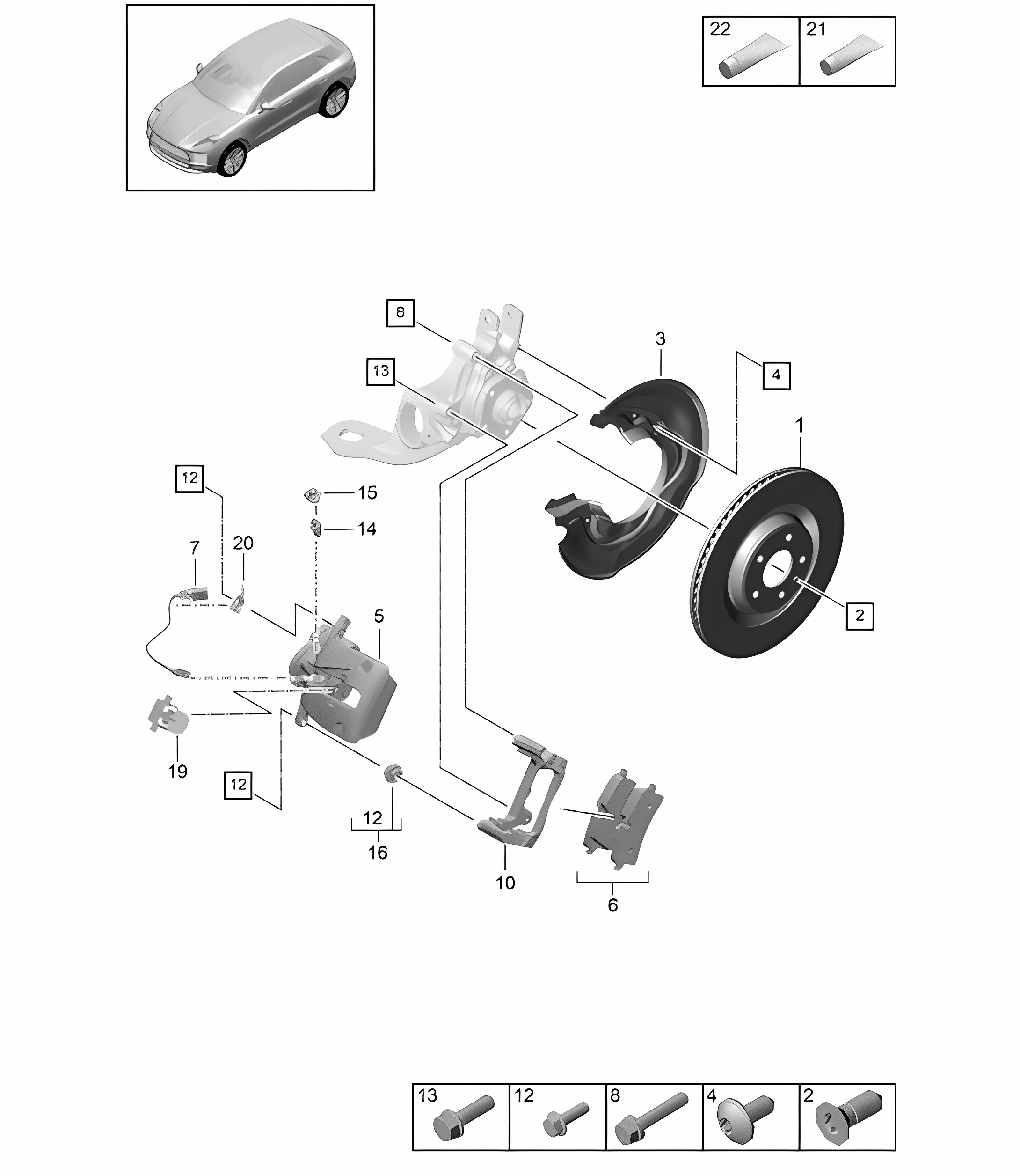 Disc brake / Rear axle -  PSCB, WHITE - PE:2EH - 95B (II / III) Macan D >> - MJ 2021