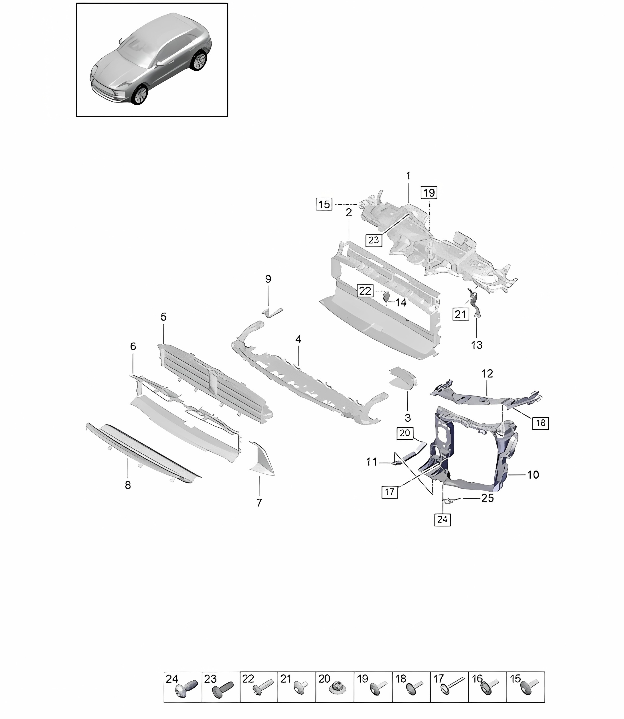 Carrier / Cooler for coolant / Air guide and lock carrier - R4 TFSI - PR:T2B -  95B (II / III) Macan 2.0L 2019 - 2024